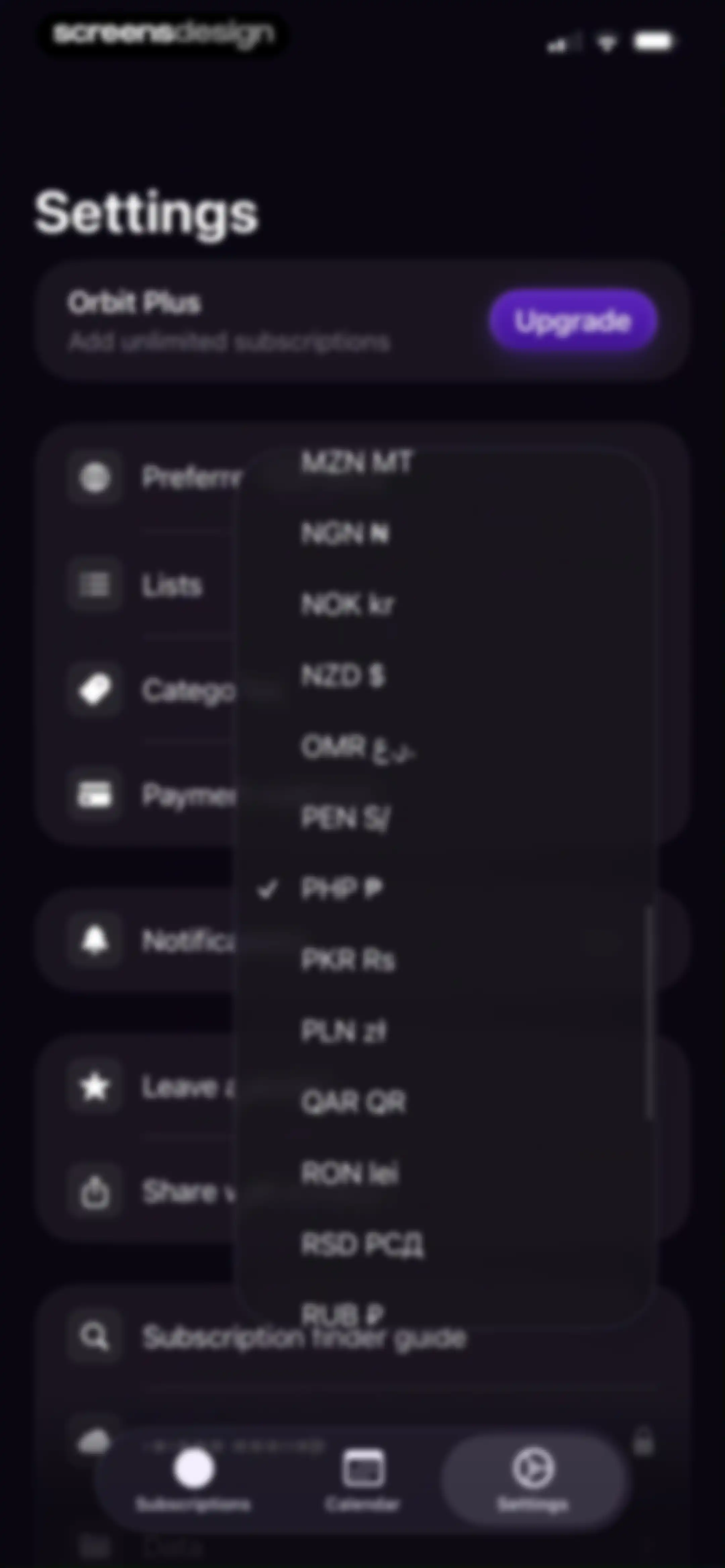 Subscription Manager: Orbit screen 48