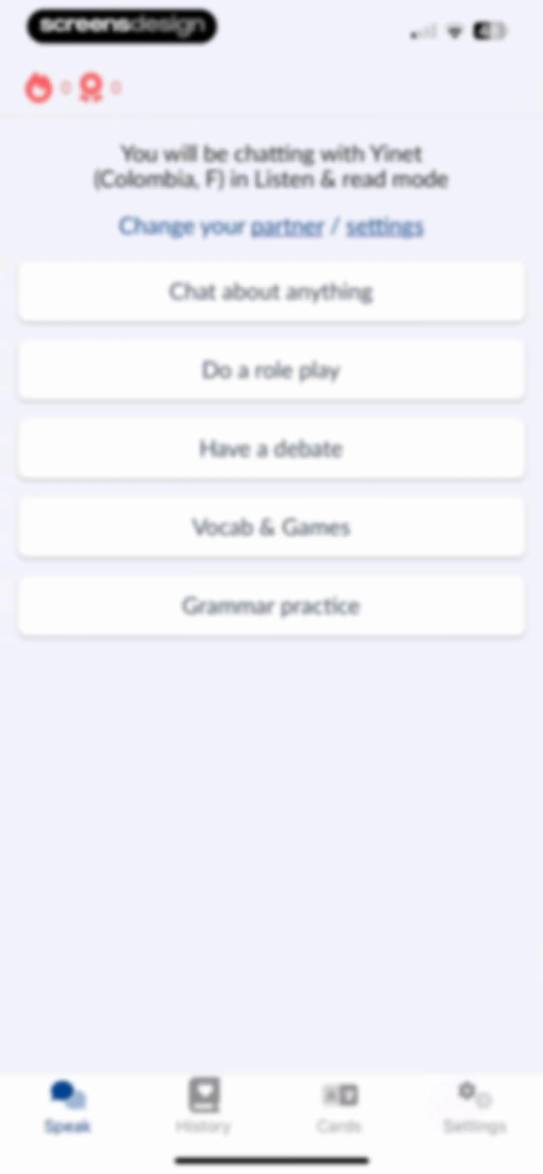 Langua: AI language learning screen 65