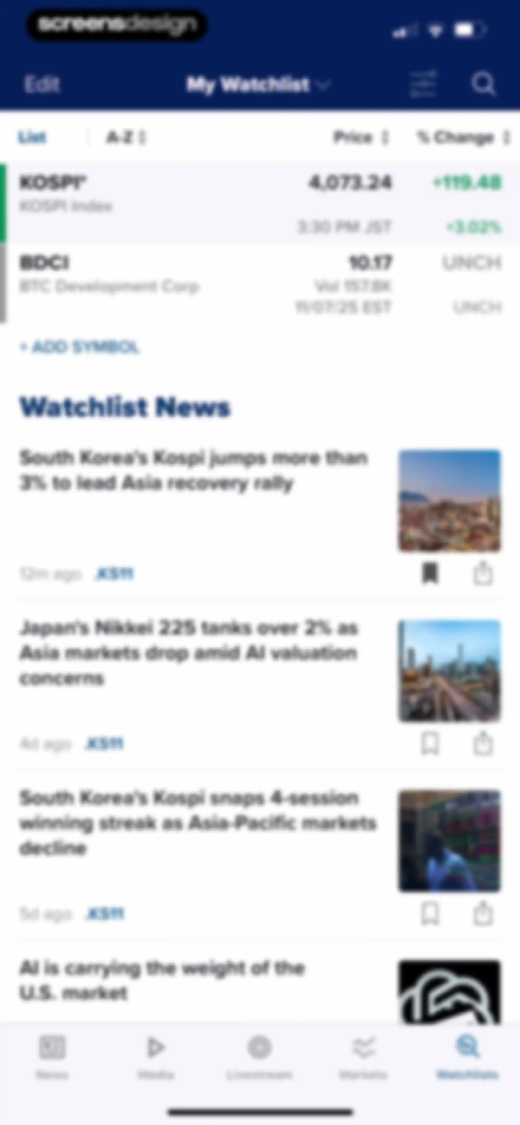 CNBC: Stock Market & Business screen 50