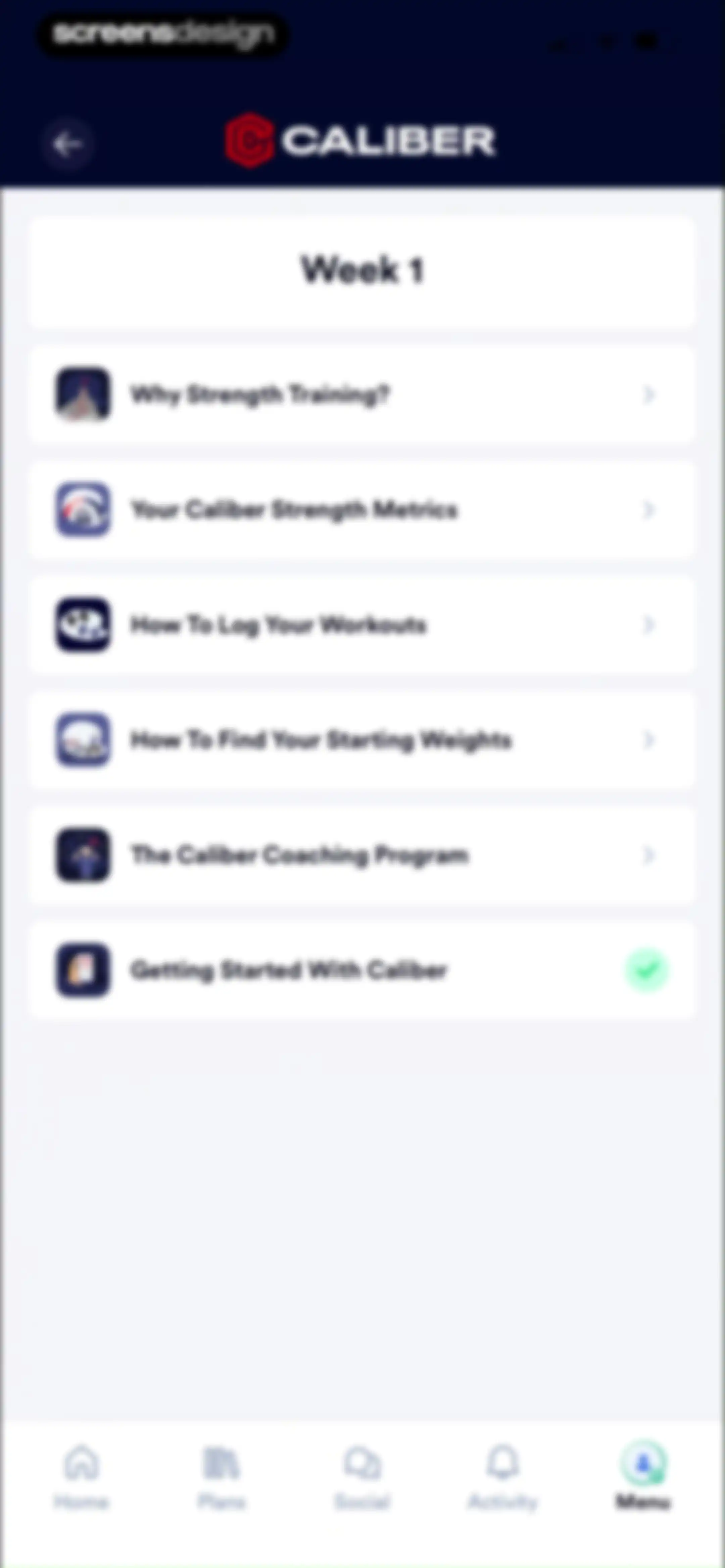Caliber: Strength Training screen 119