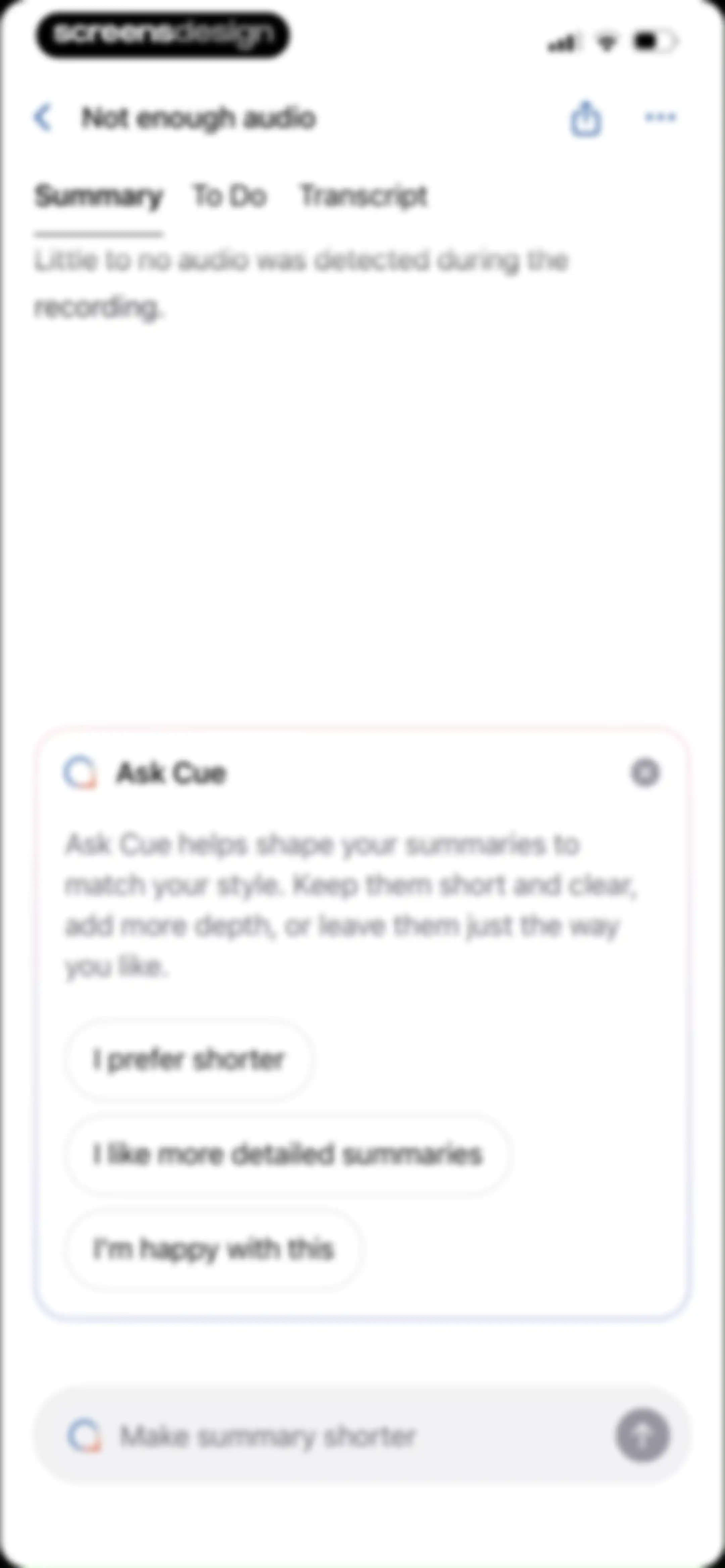 Cue: AI Note Taker & Recorder screen 46