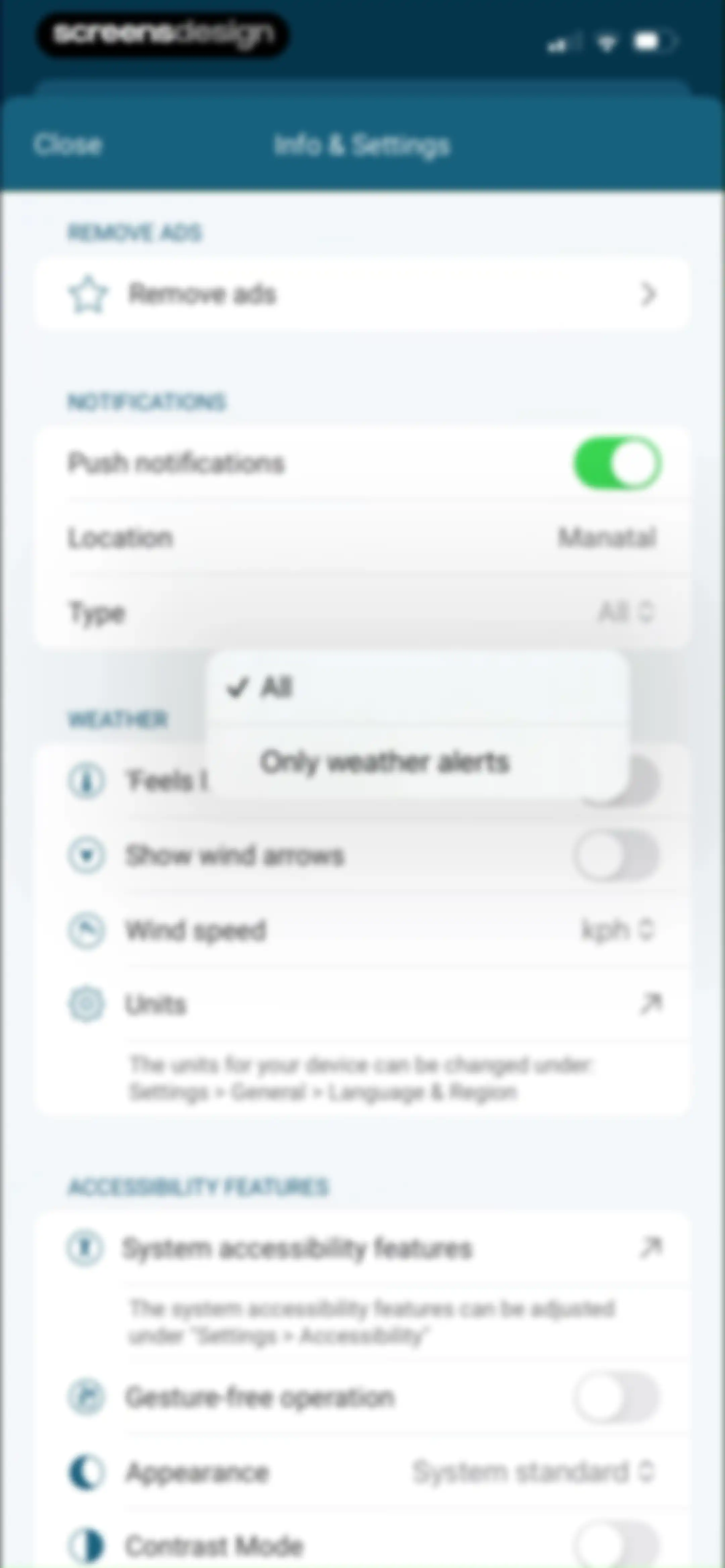 Weather & Radar screen 45