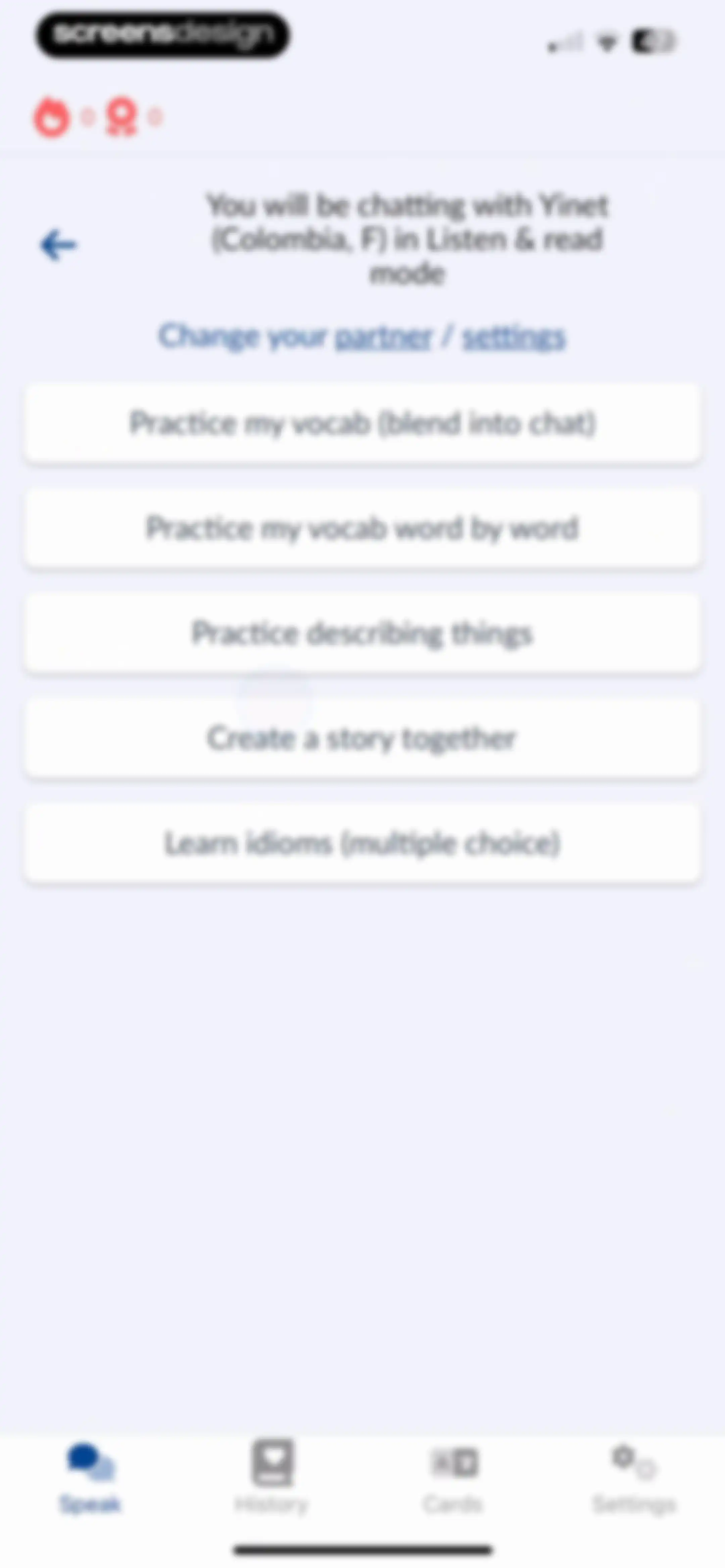 Langua: AI language learning screen 72