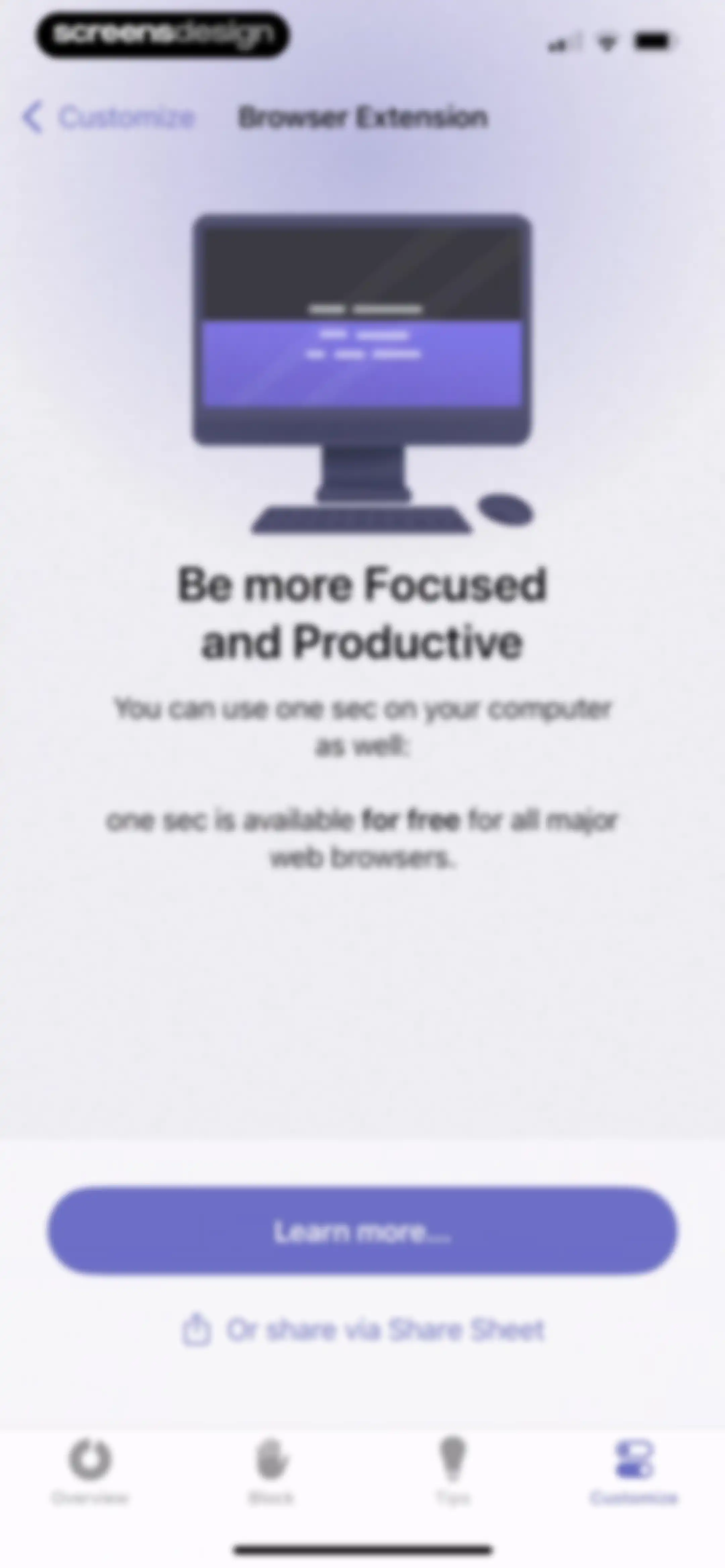 one sec | screen time + focus screen 85