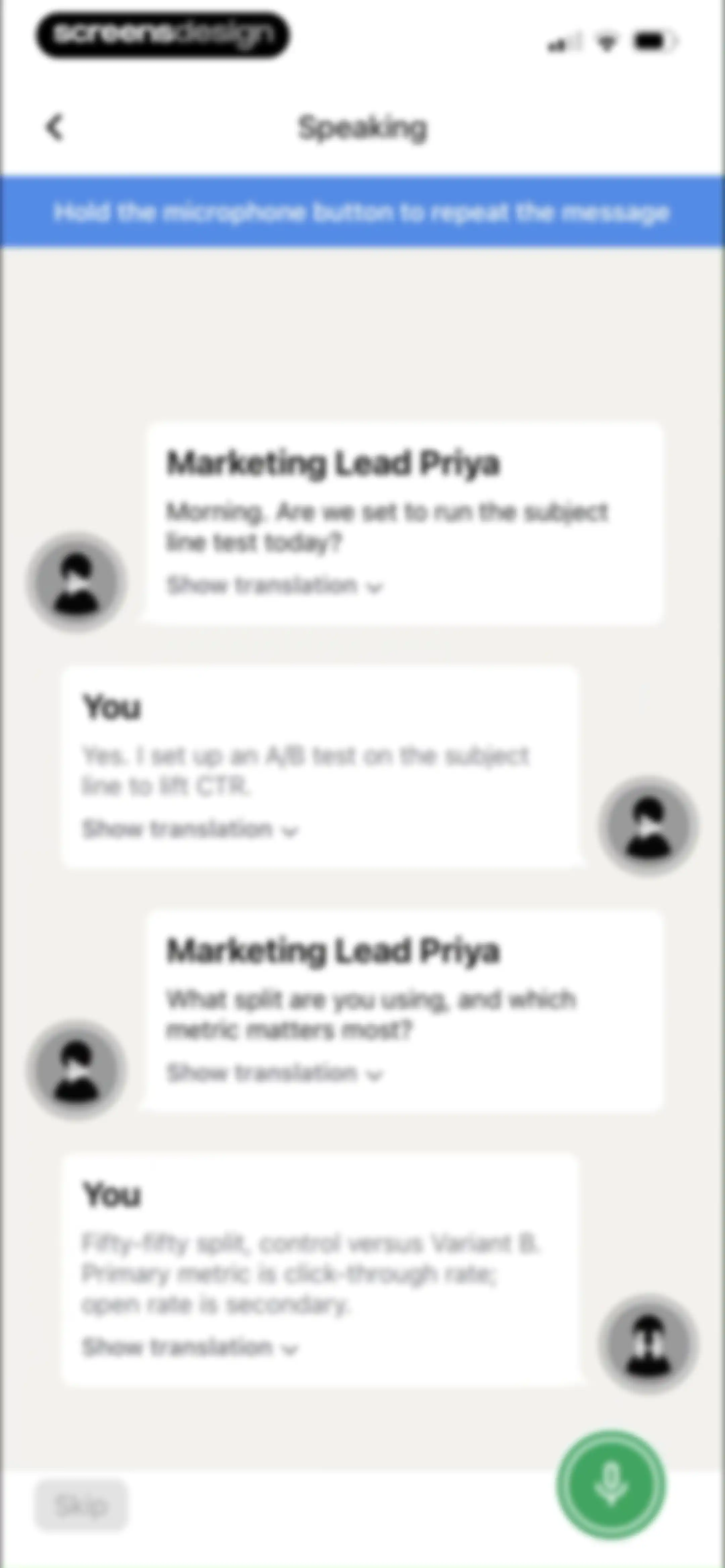 PeakTalk: Job-specific English screen 70