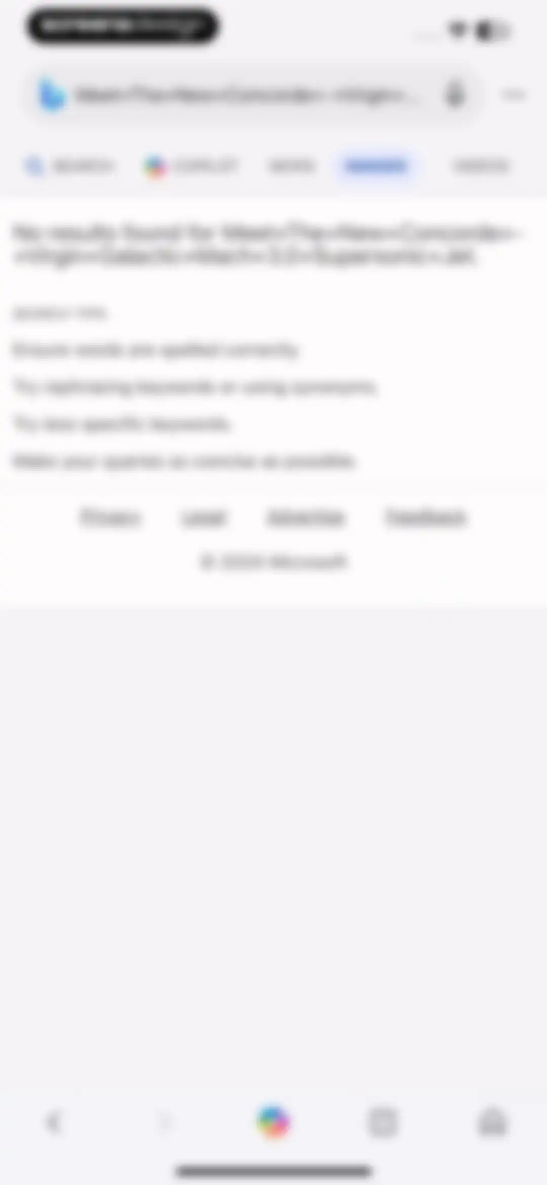 Microsoft Bing Search screen 105
