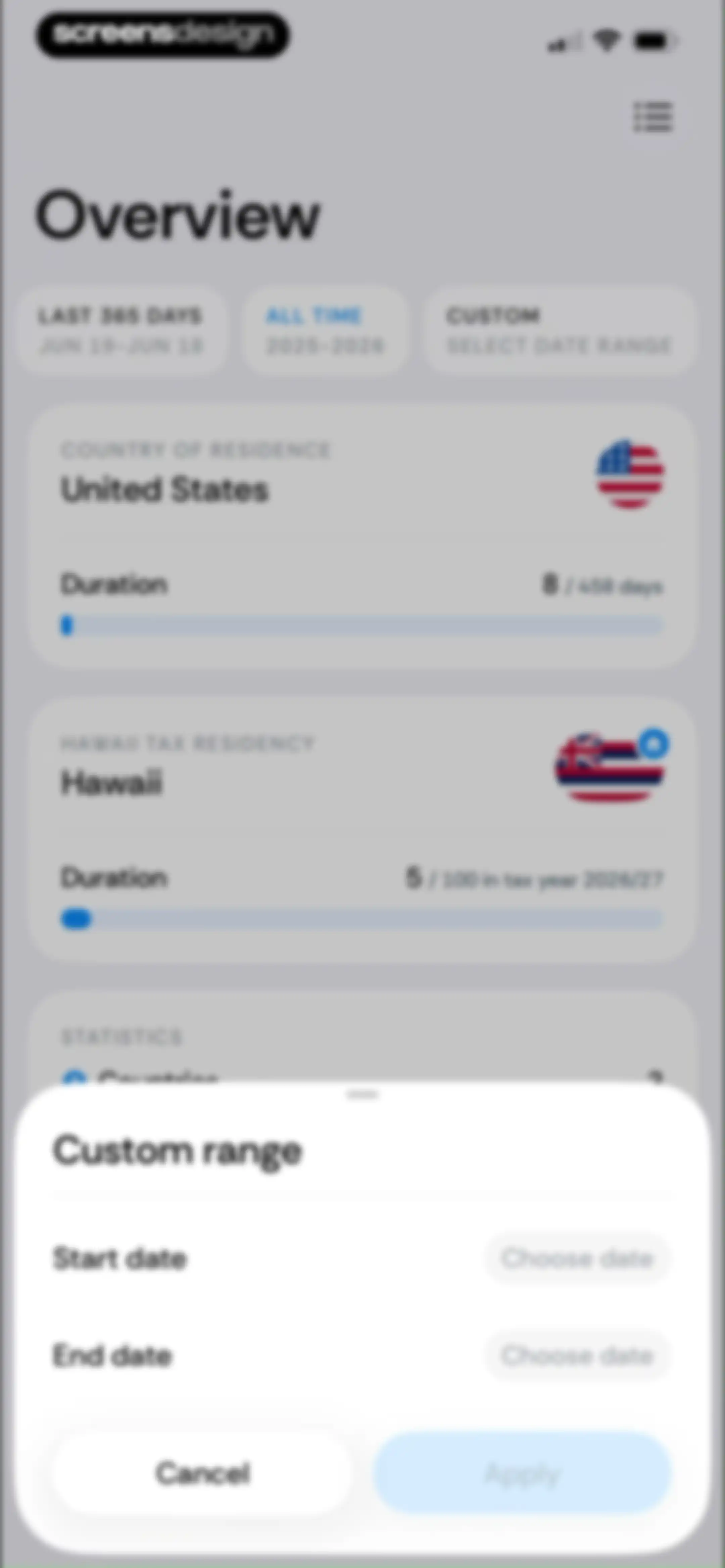 Country Days Tracker: Bounded screen 68