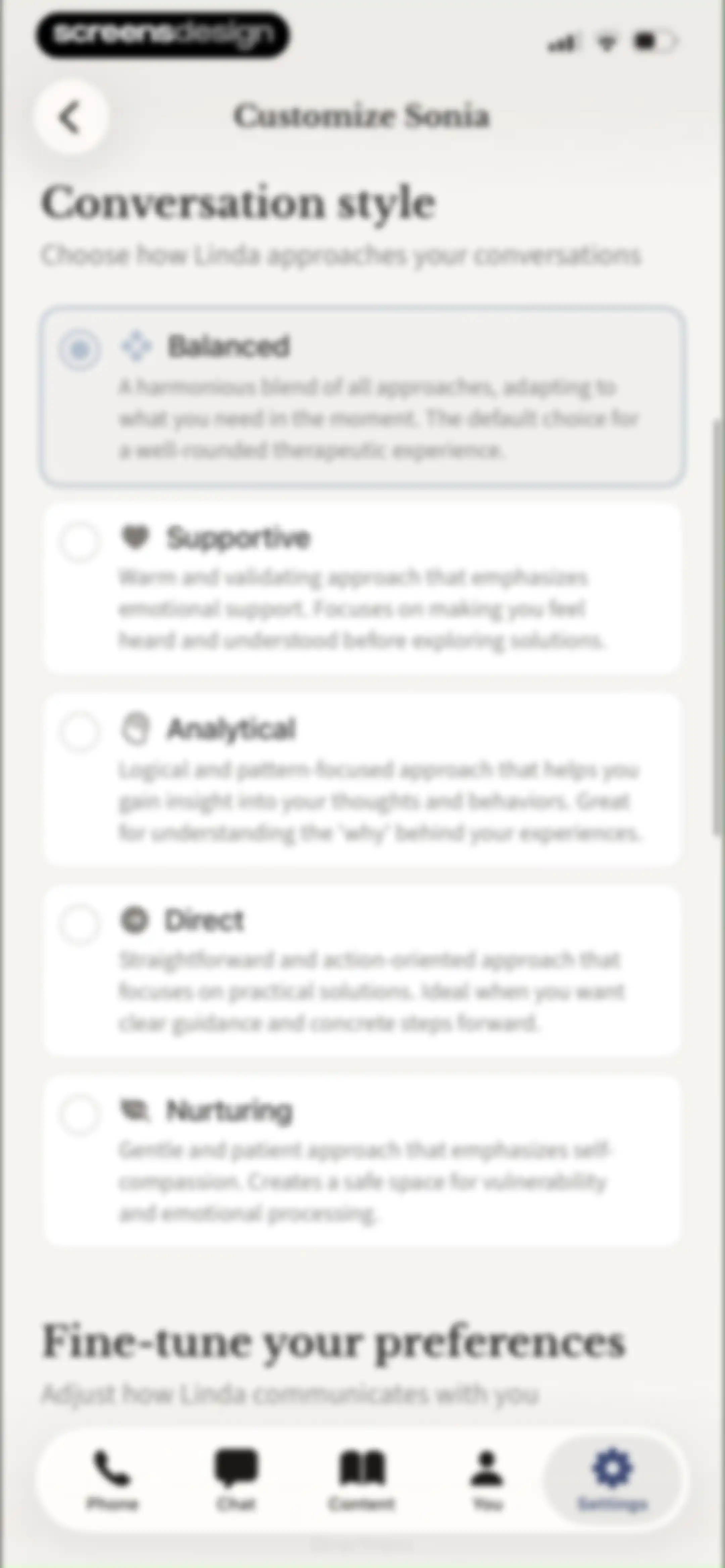 Sonia: AI for Mental Health screen 122
