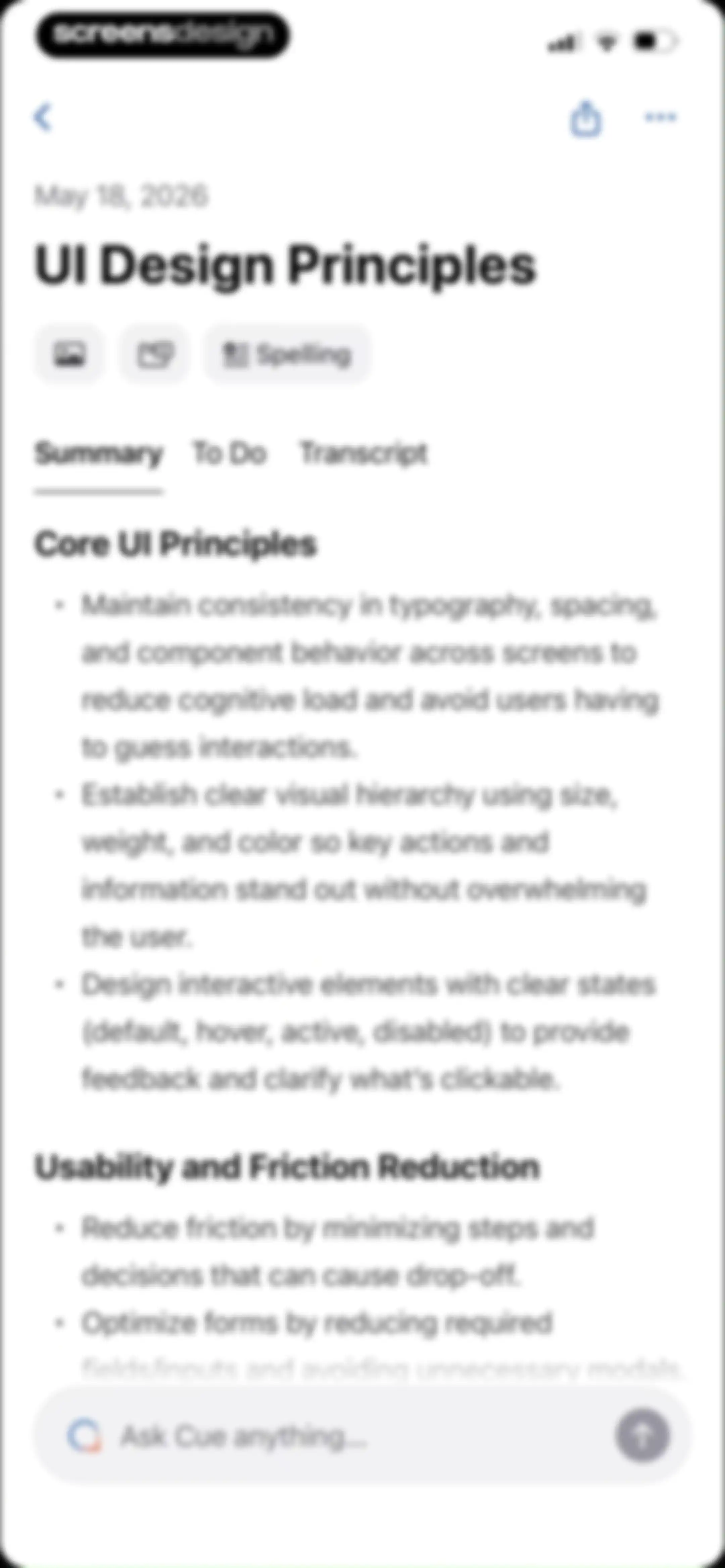 Cue: AI Note Taker & Recorder screen 66