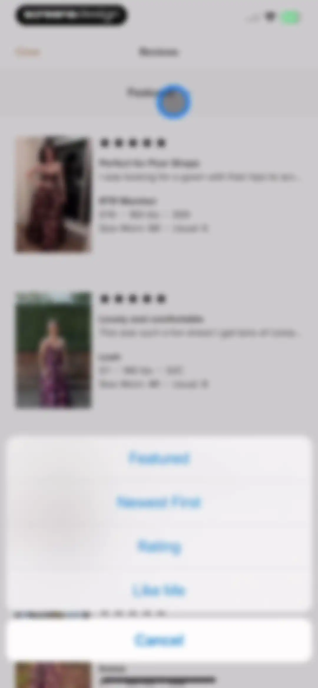 Rent the Runway (RTR) screen 30
