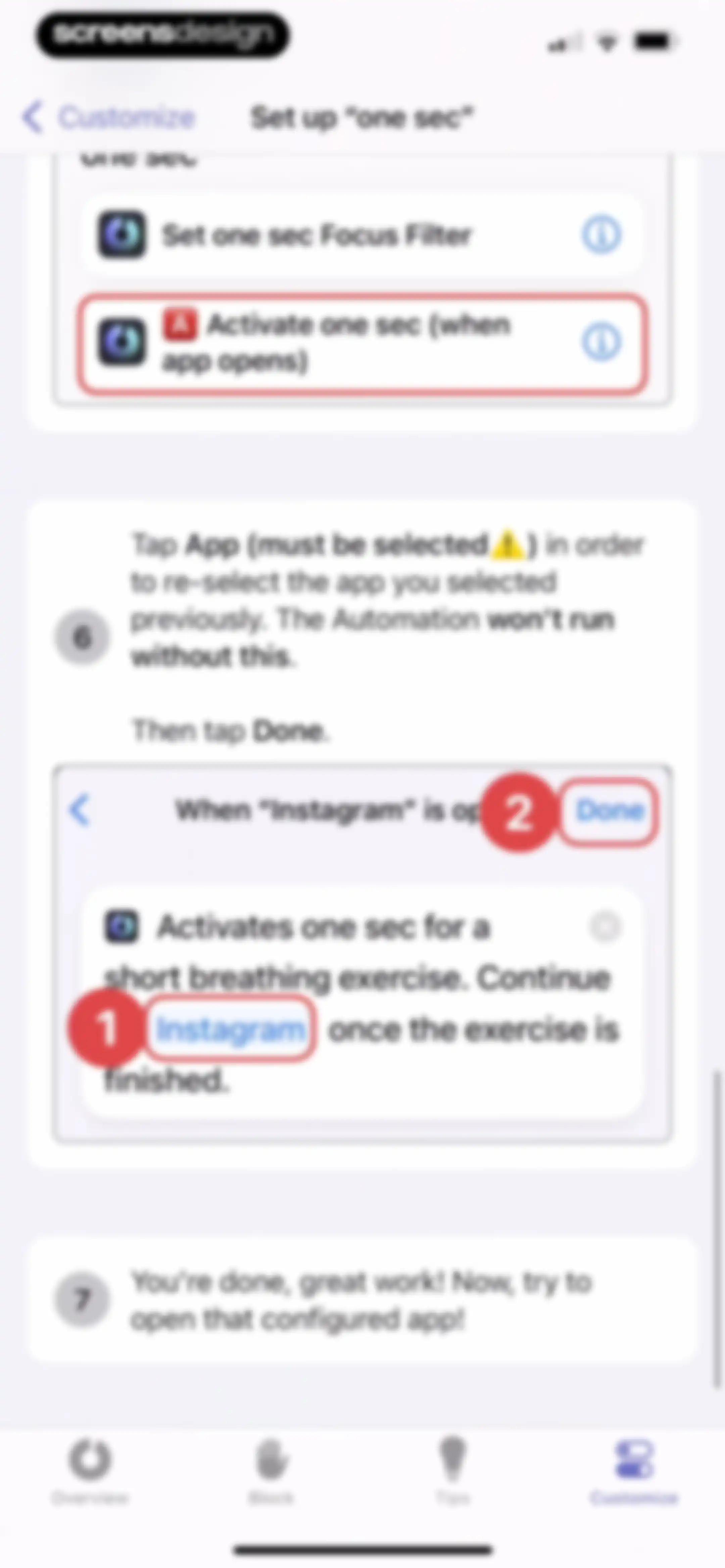 one sec | screen time + focus screen 108