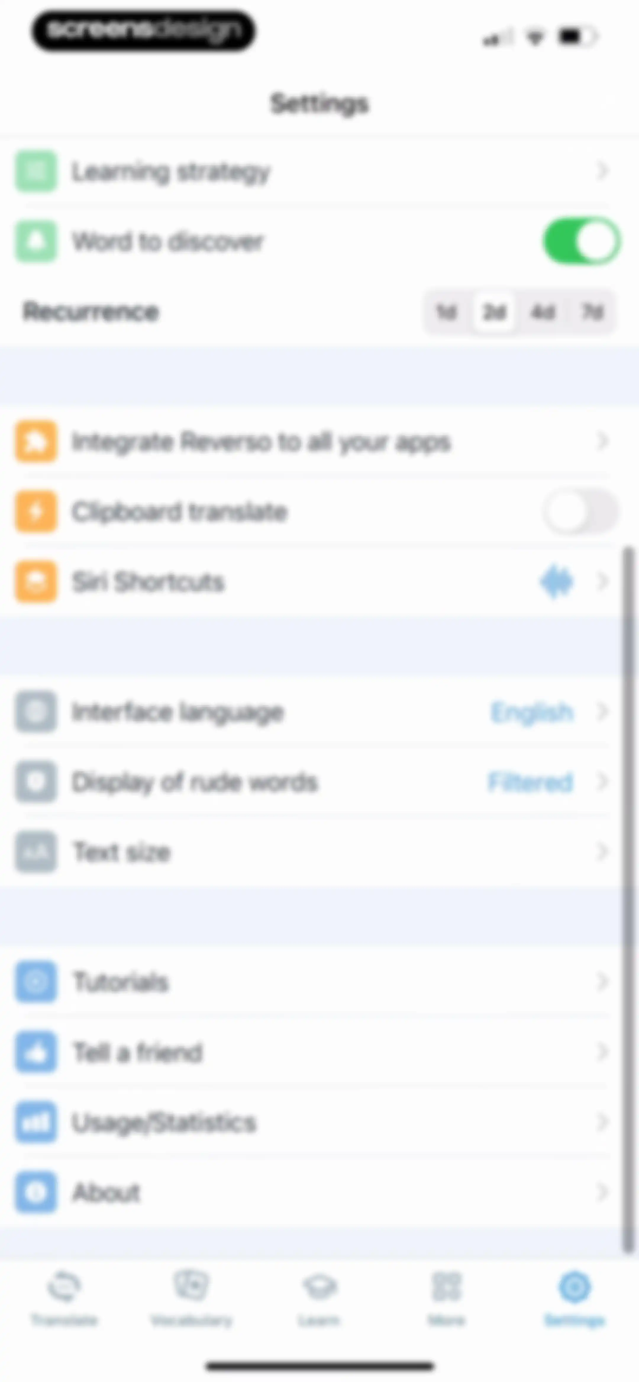 Reverso translate and learn screen 140