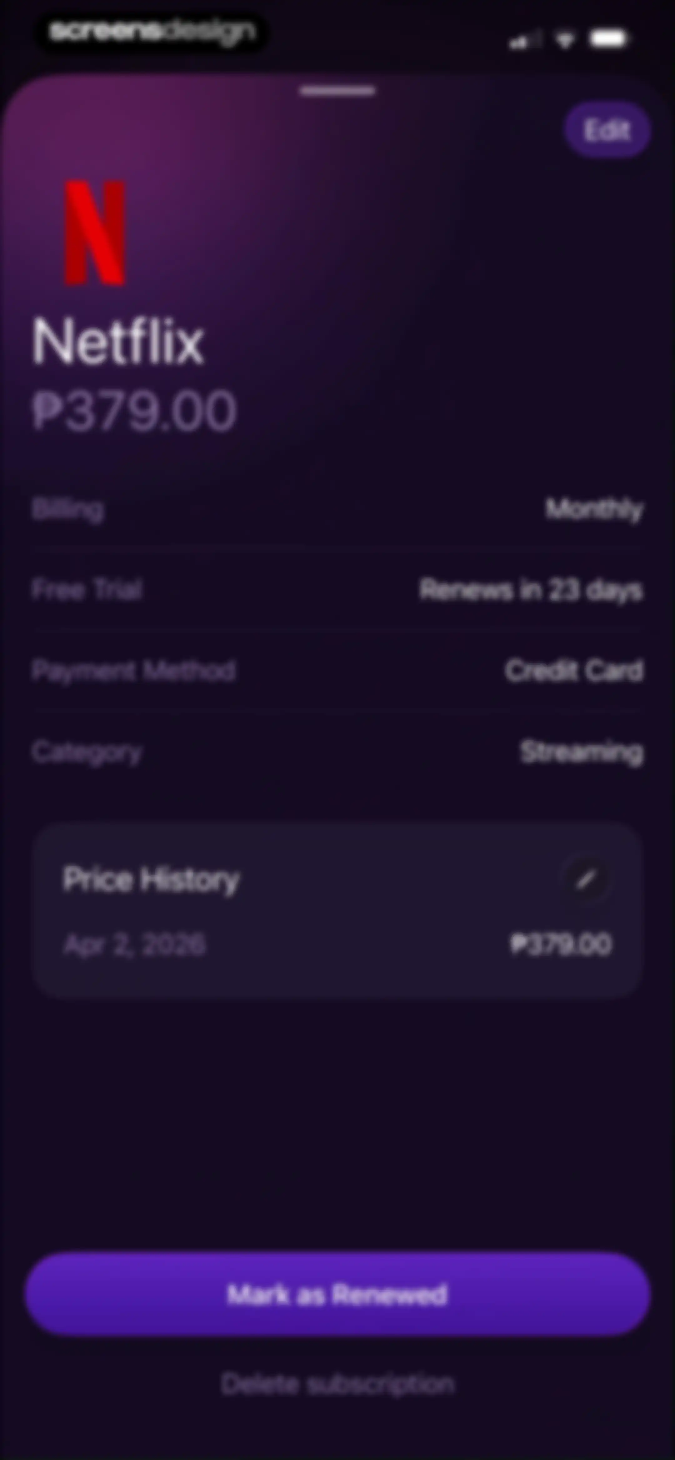 Subscription Manager: Orbit screen 42