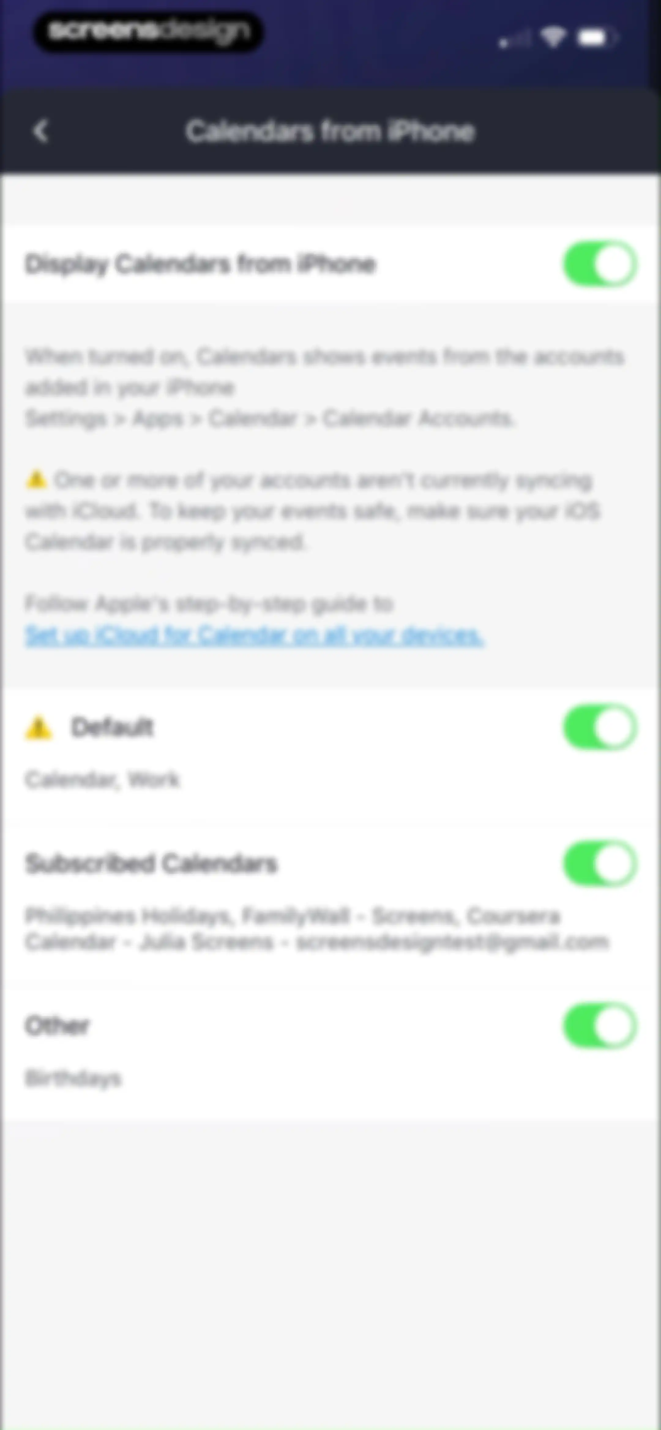 Calendars: Schedule Planner screen 102