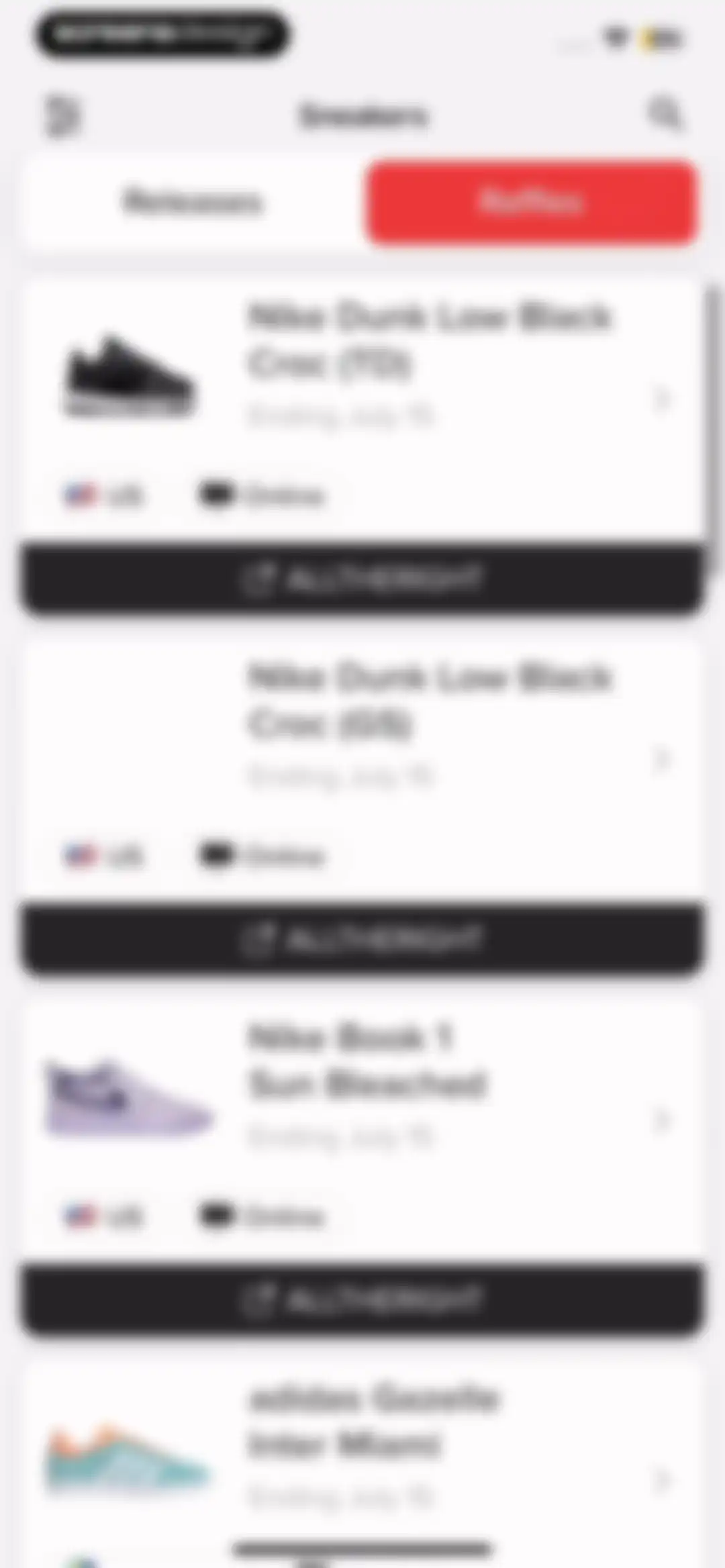 Sneakers Drops: Release＋Raffle screen 16