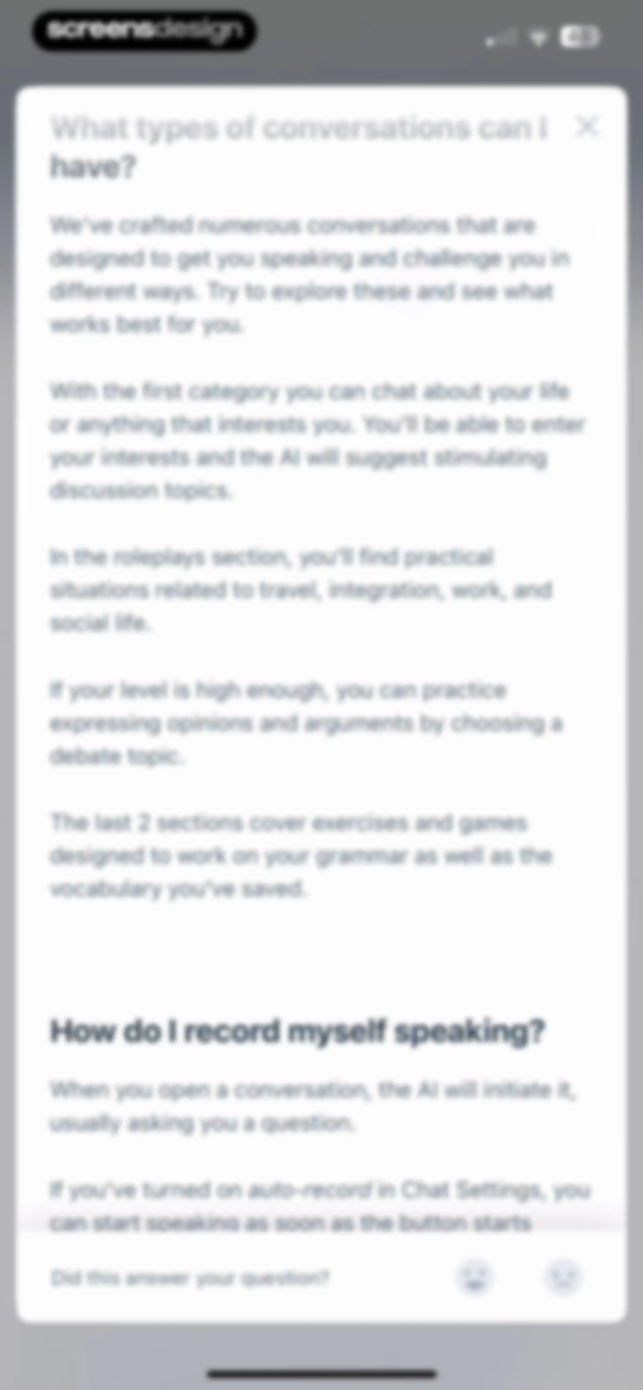 Langua: AI language learning screen 62
