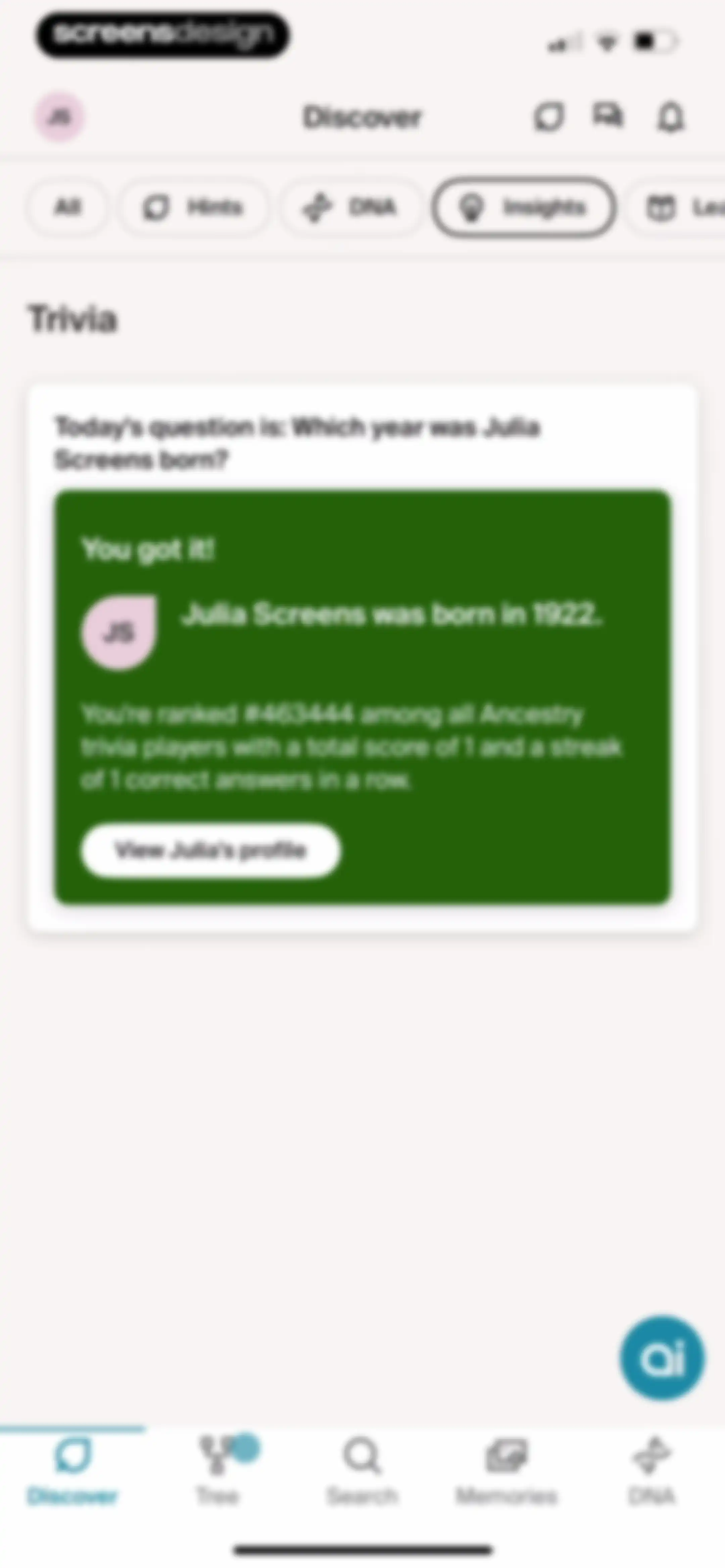 Ancestry: Family History & DNA screen 161