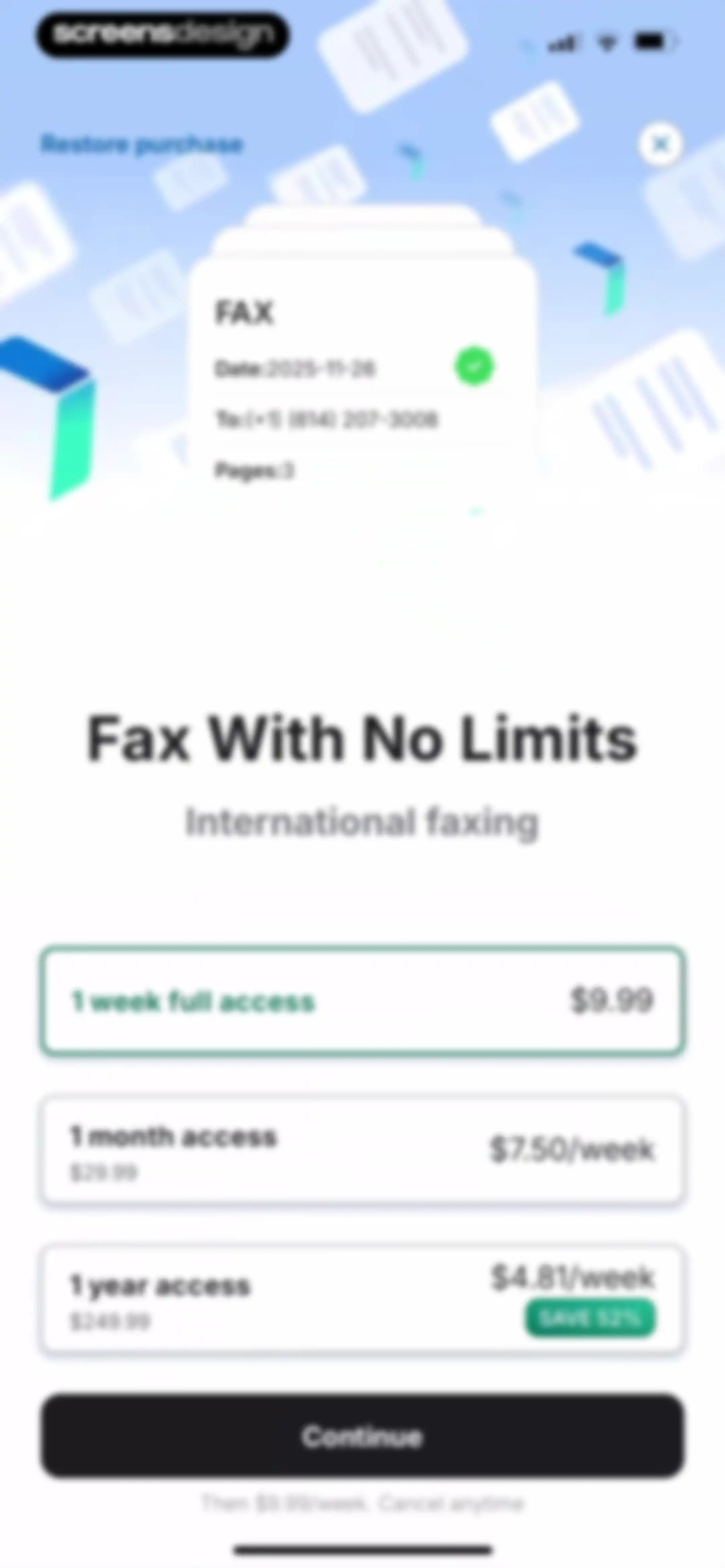 FAX from iPhone・Send doc・Faxer screen 21