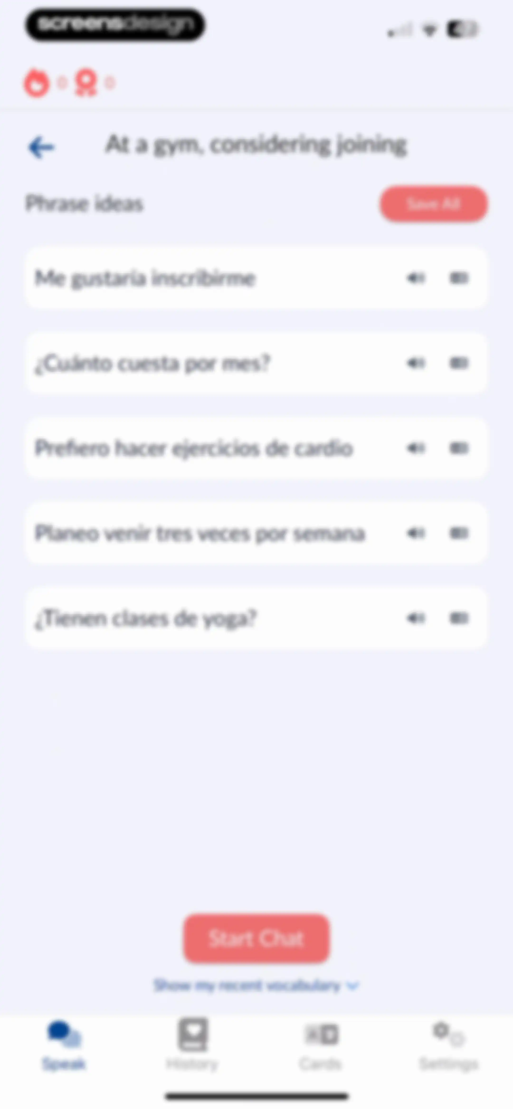Langua: AI language learning screen 68