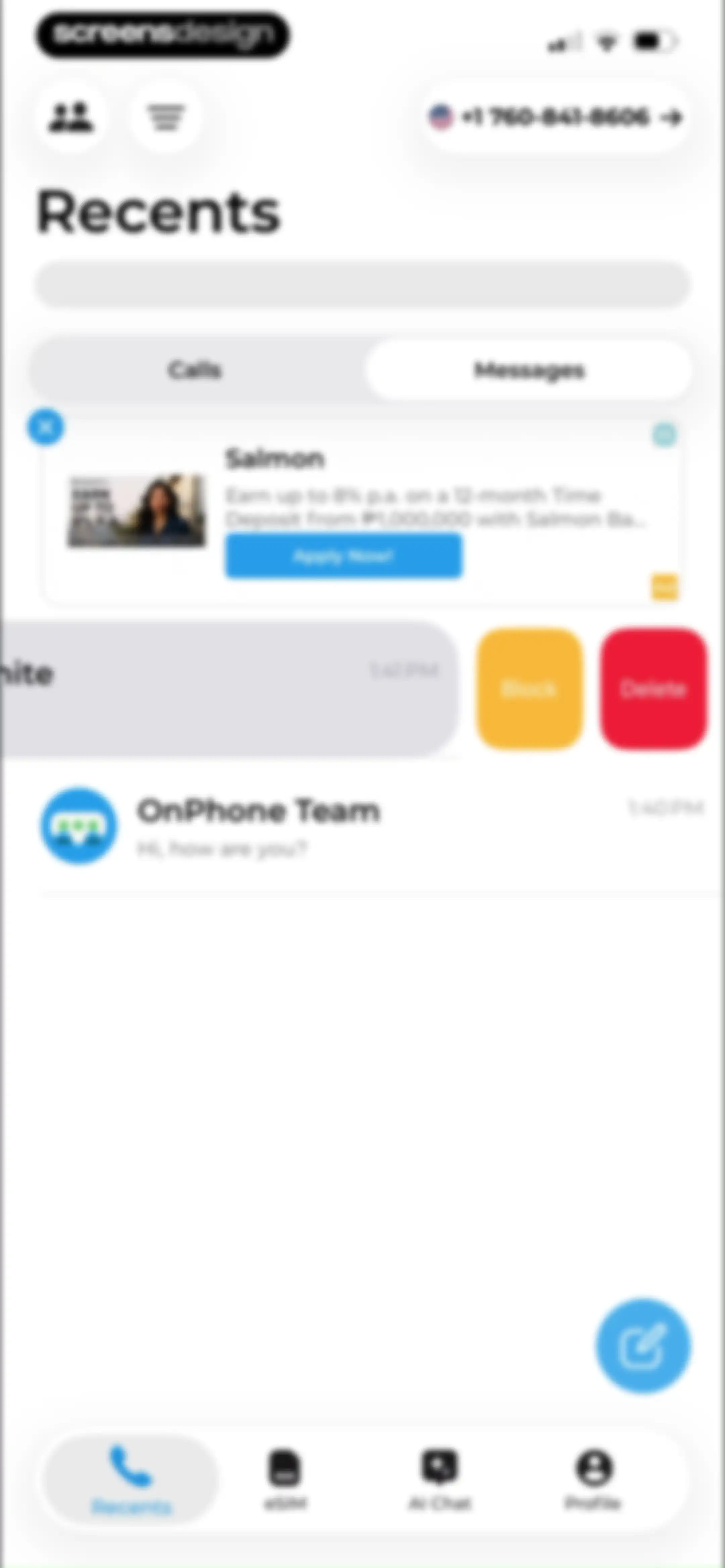 OnPhone: Second Number & eSIM screen 63