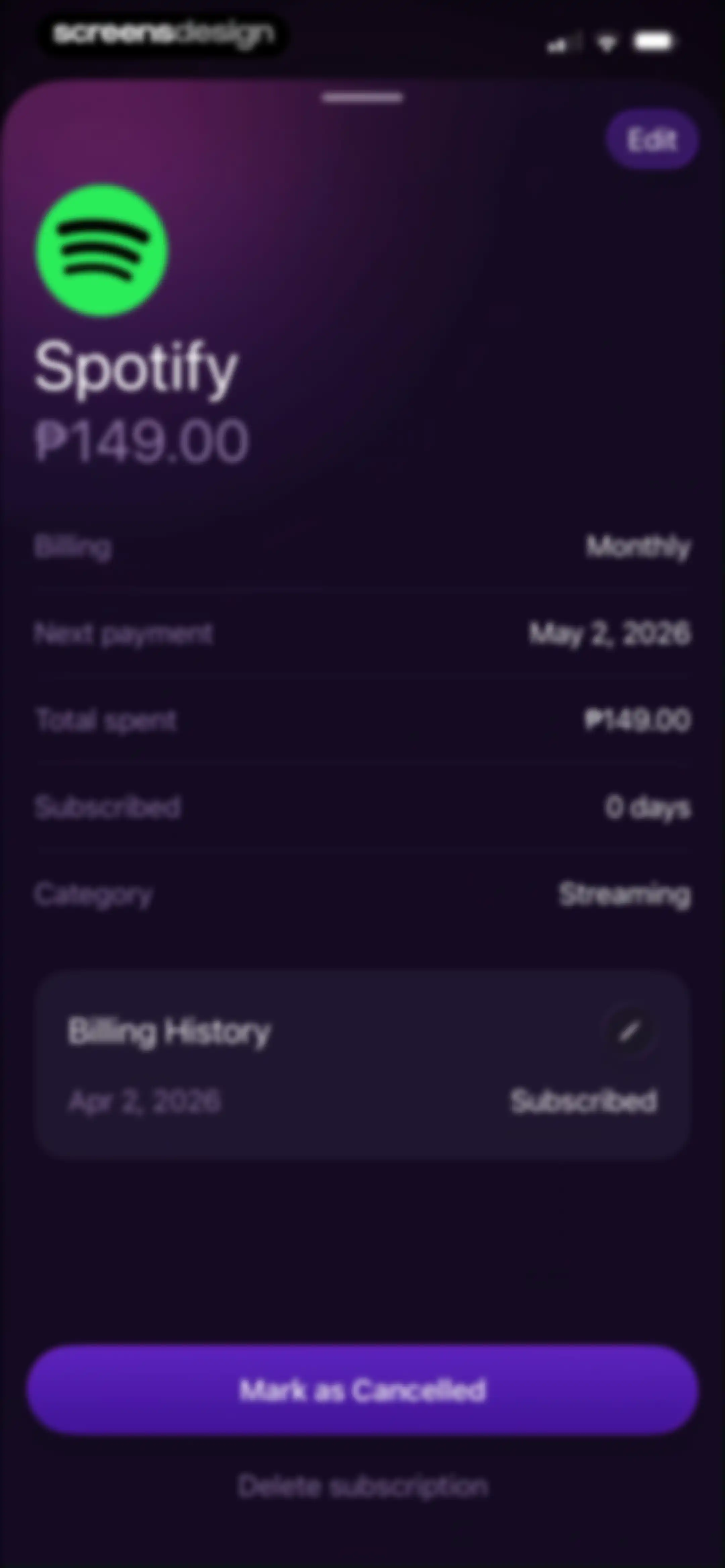 Subscription Manager: Orbit screen 40