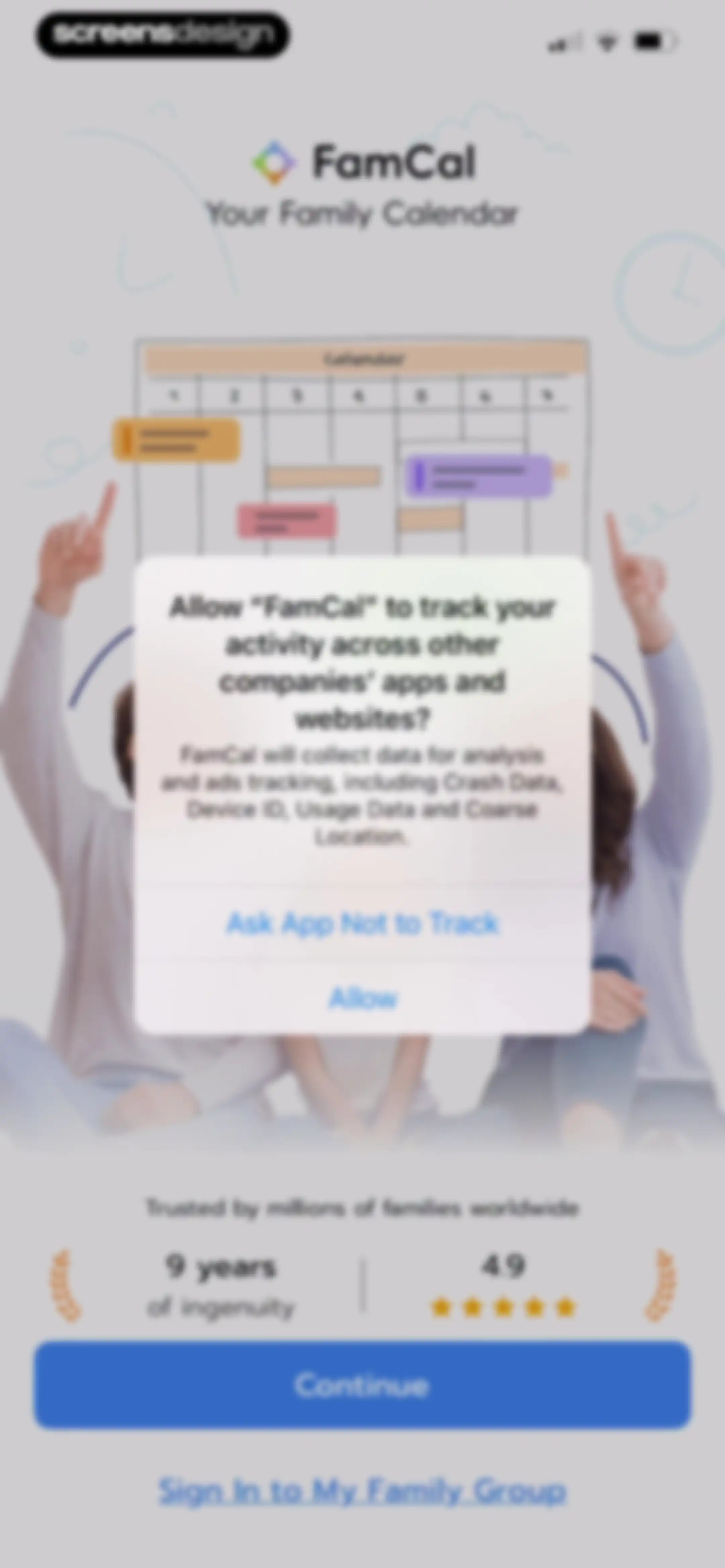 Shared Family Calendar: FamCal screen 1