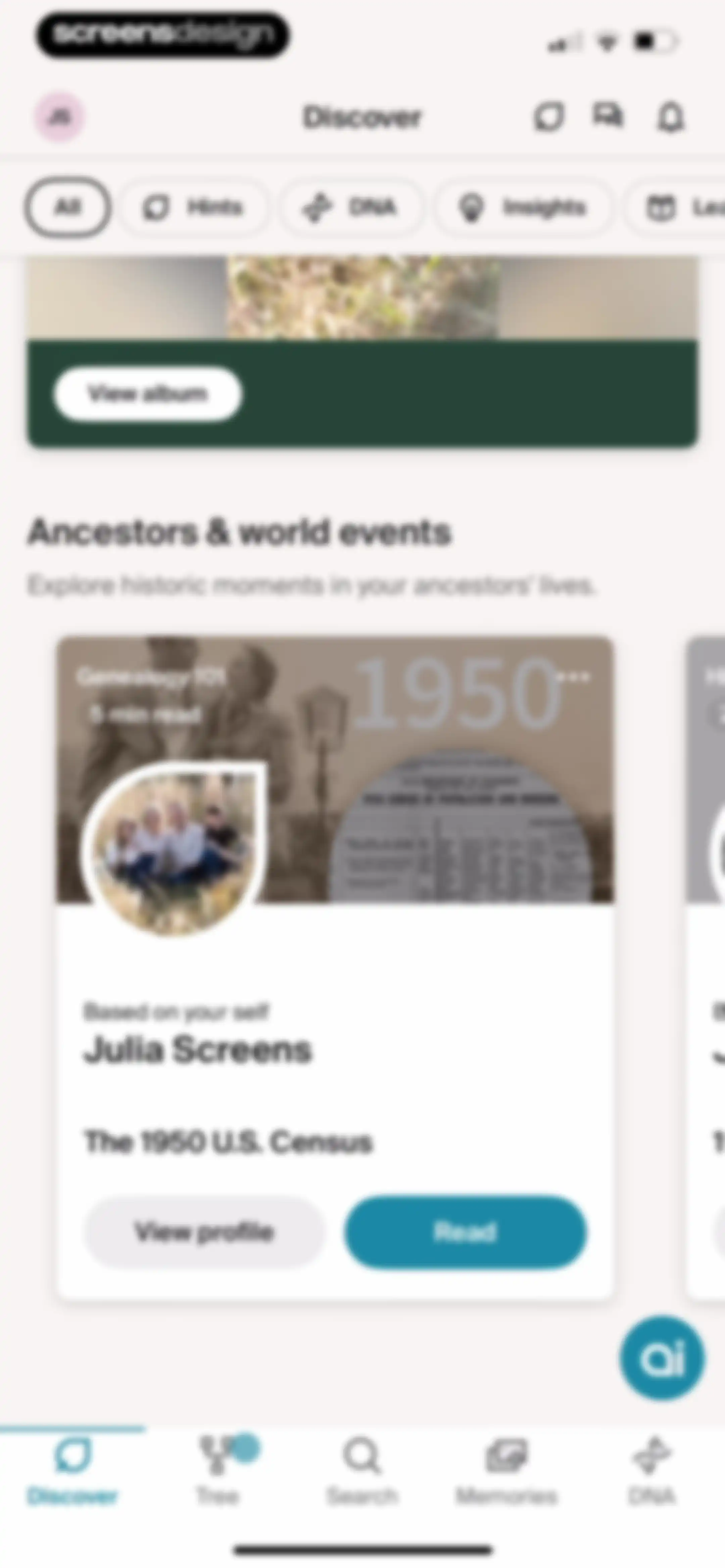 Ancestry: Family History & DNA screen 156
