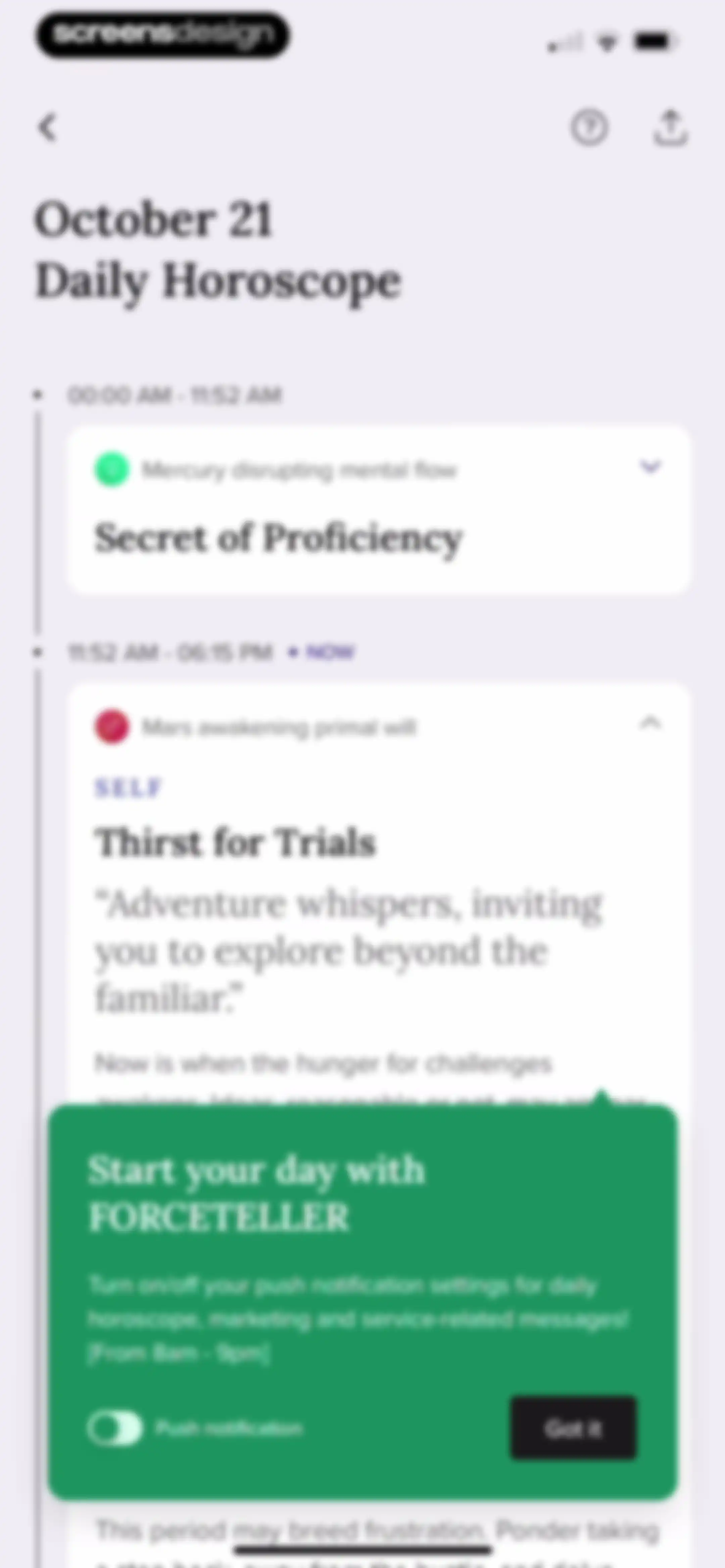 FORCETELLER: Daily Horoscope screen 53