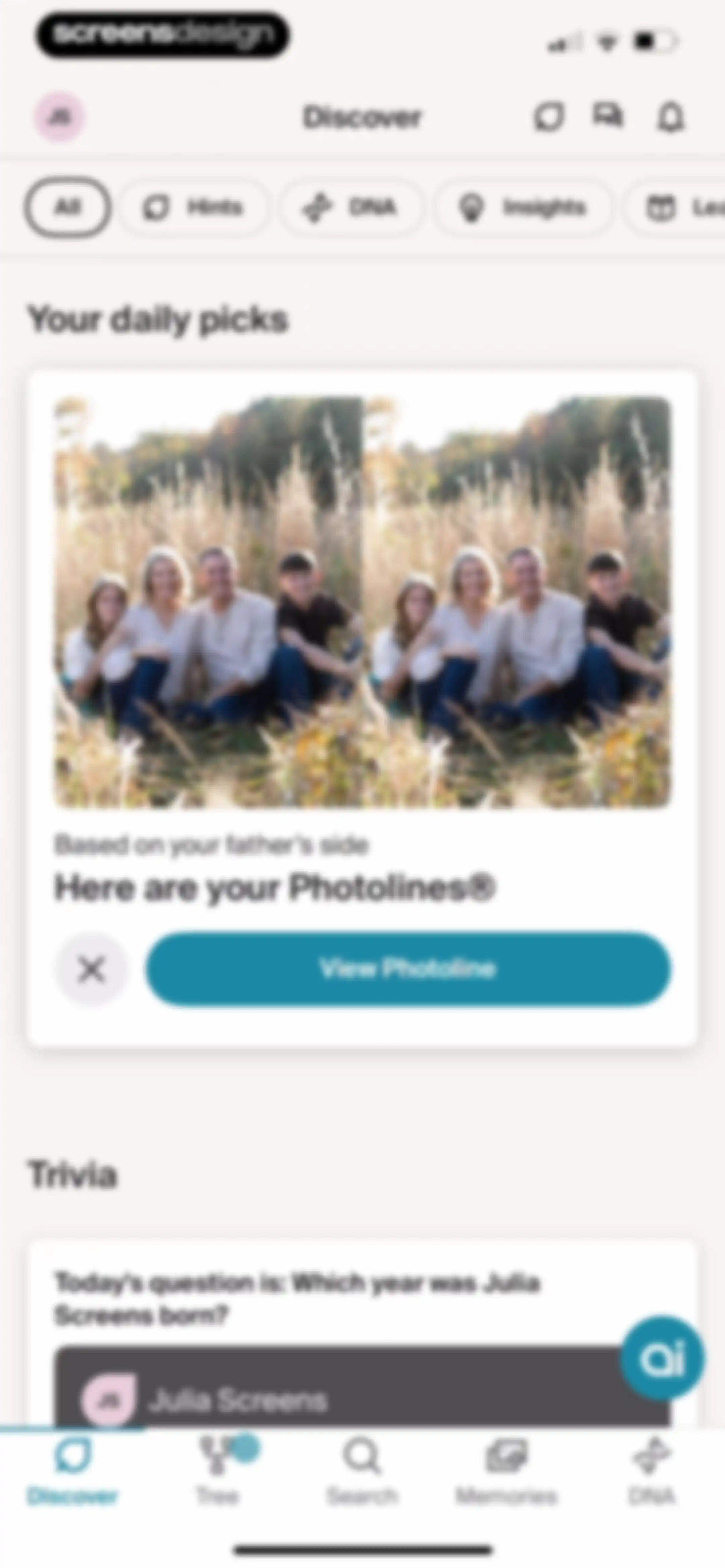 Ancestry: Family History & DNA screen 142