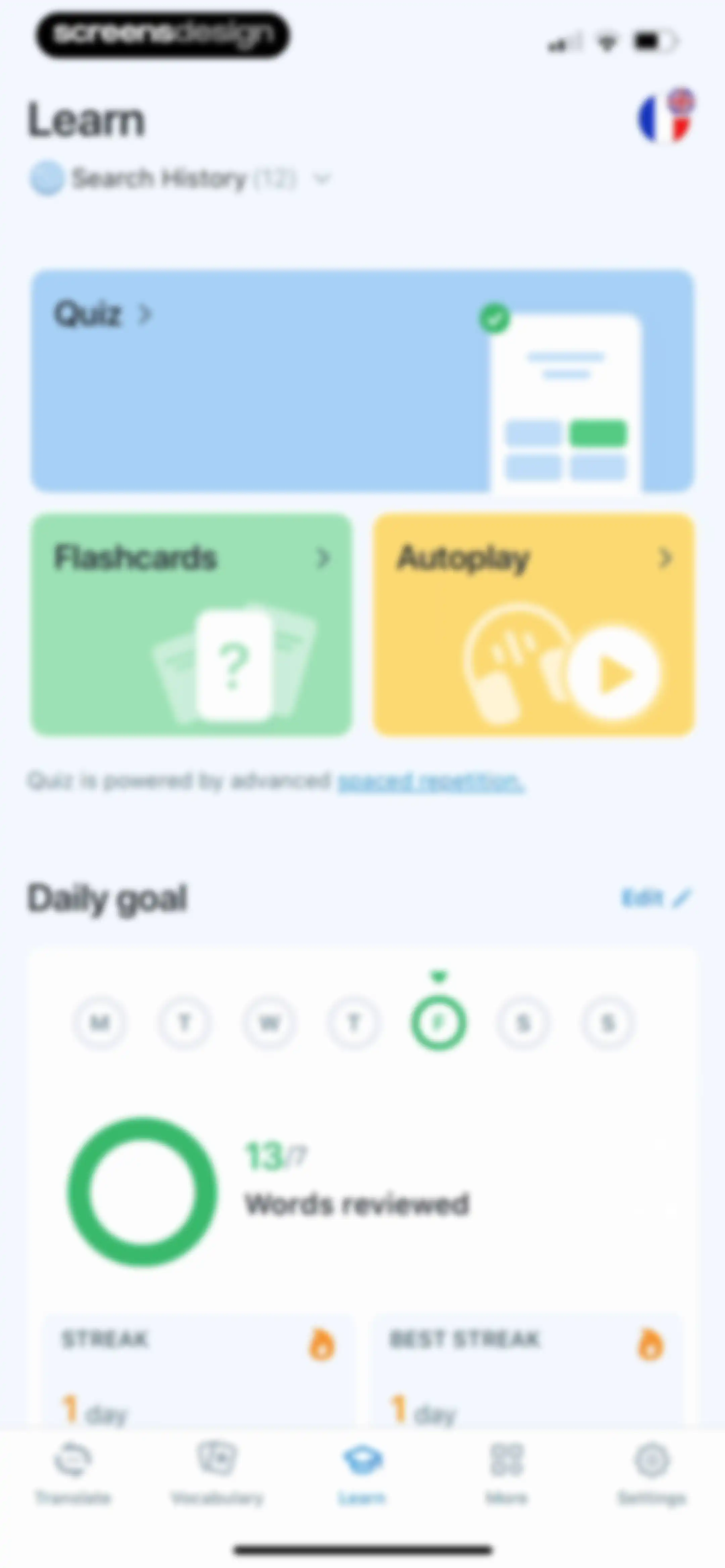 Reverso translate and learn screen 122