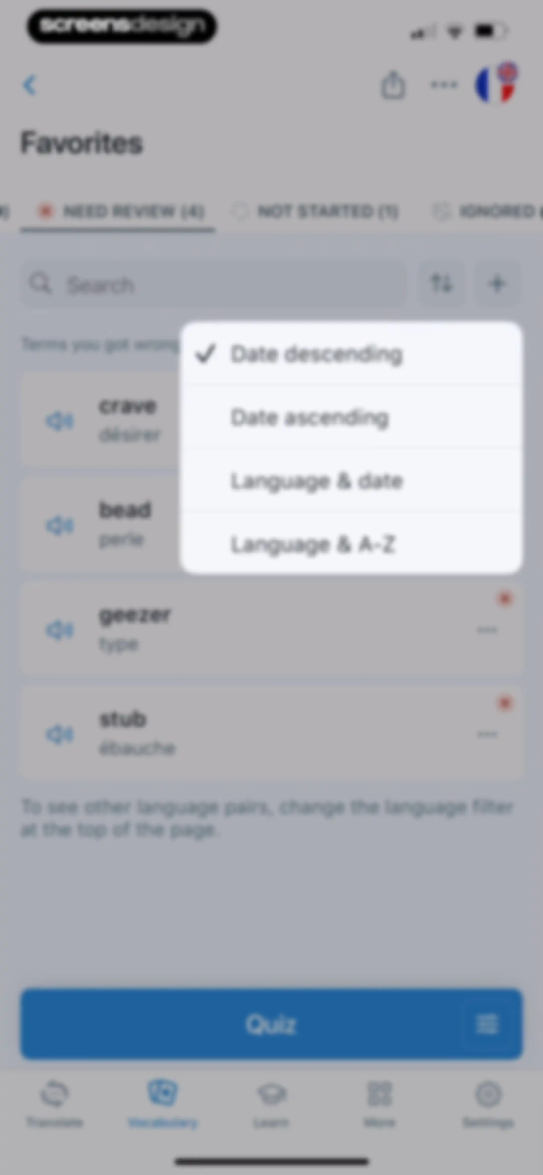 Reverso translate and learn screen 79