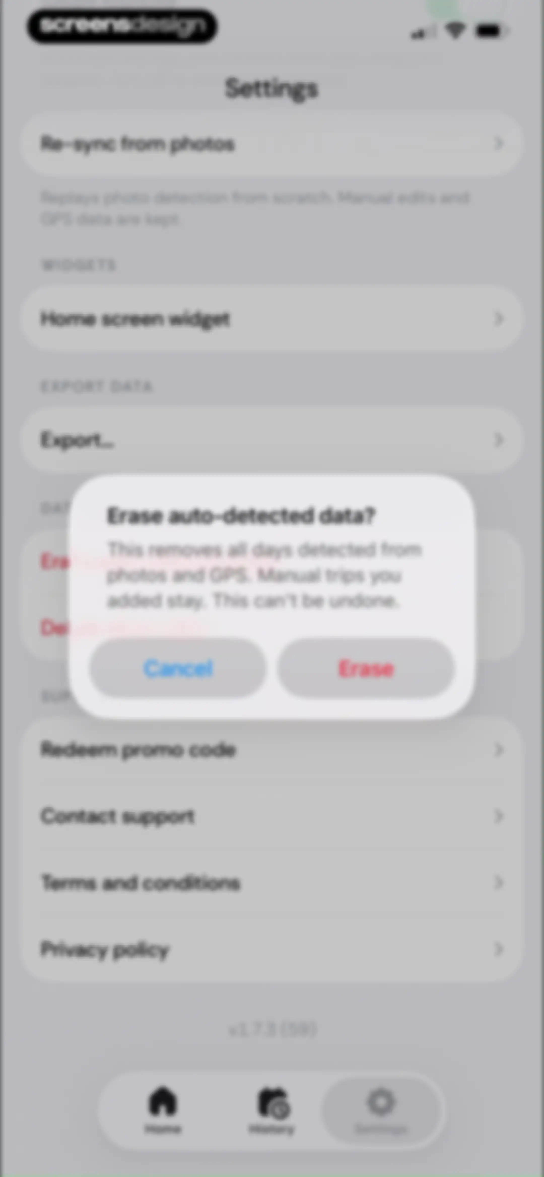 Country Days Tracker: Bounded screen 98