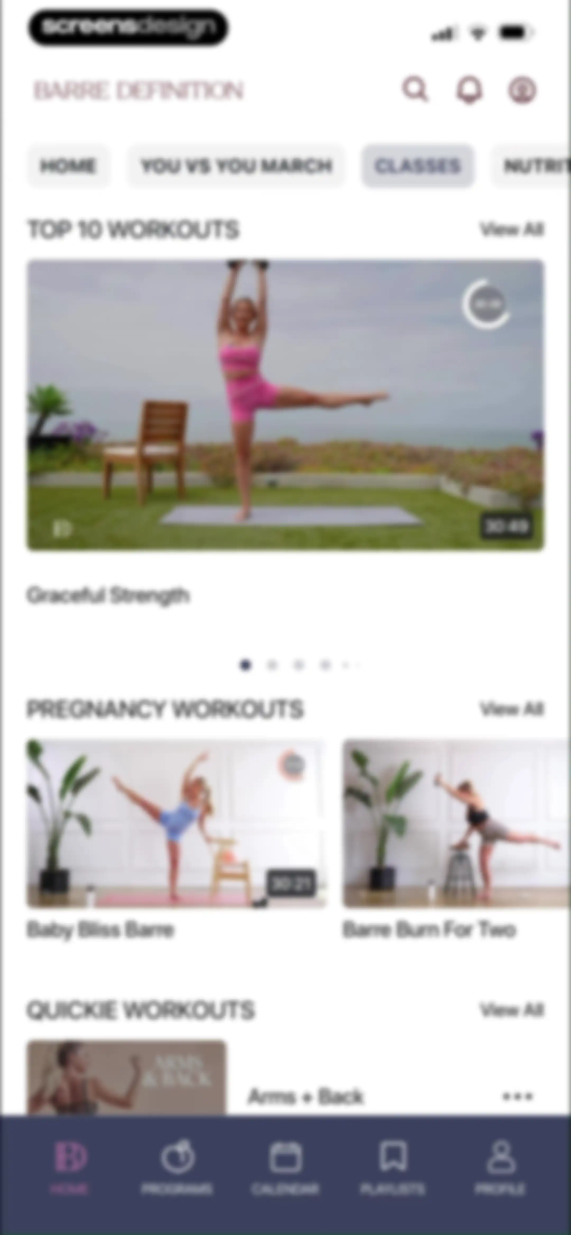 Barre Definition screen 60