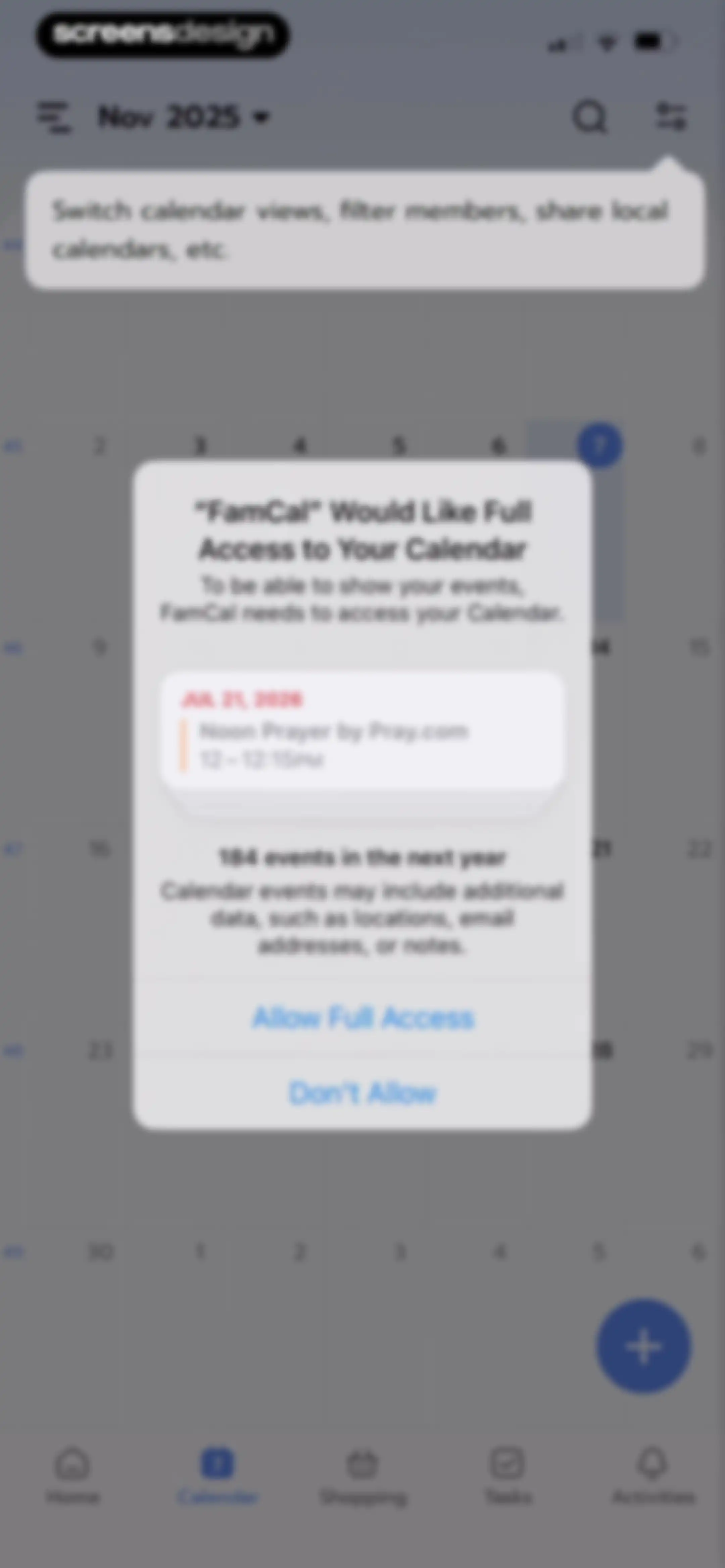 Shared Family Calendar: FamCal screen 42