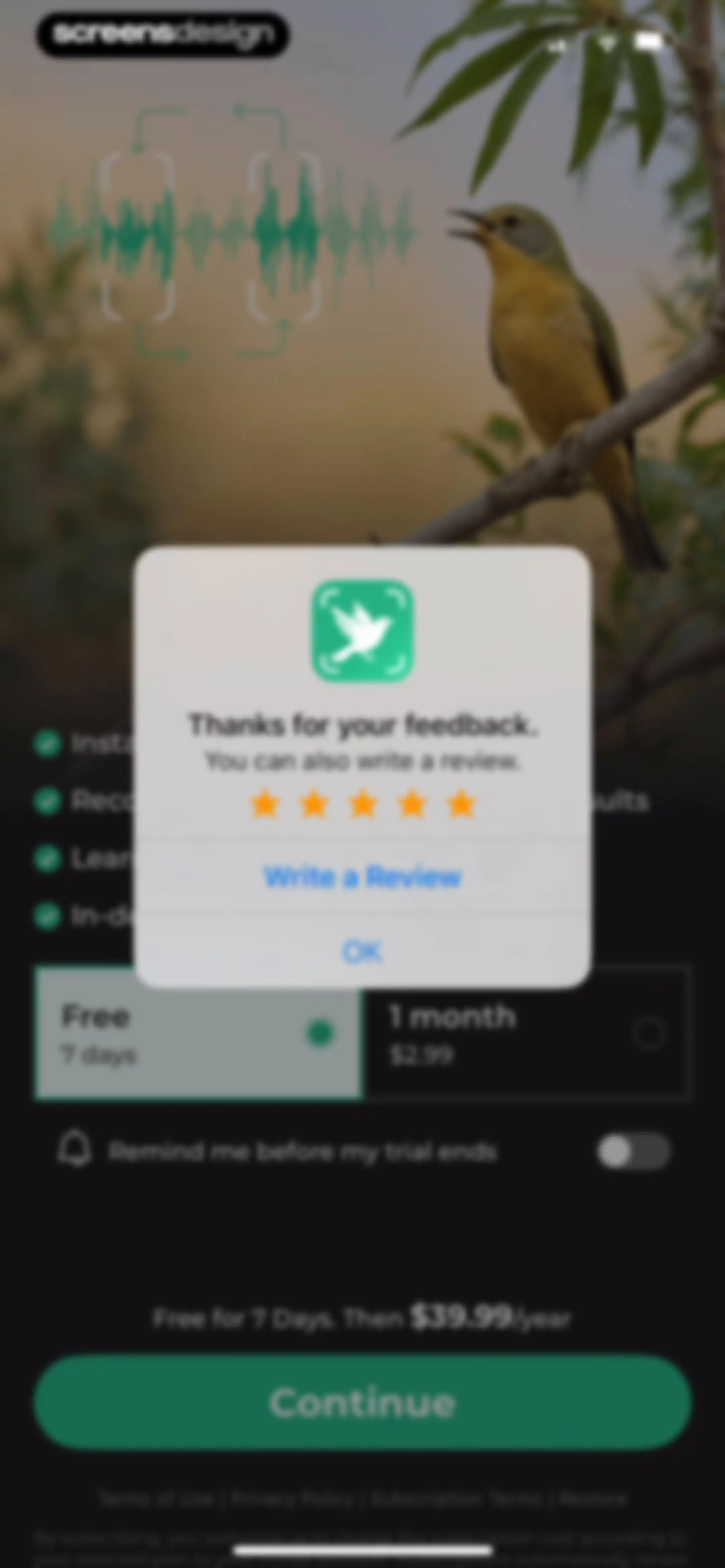 Bird Identifier: BirdScope screen 9
