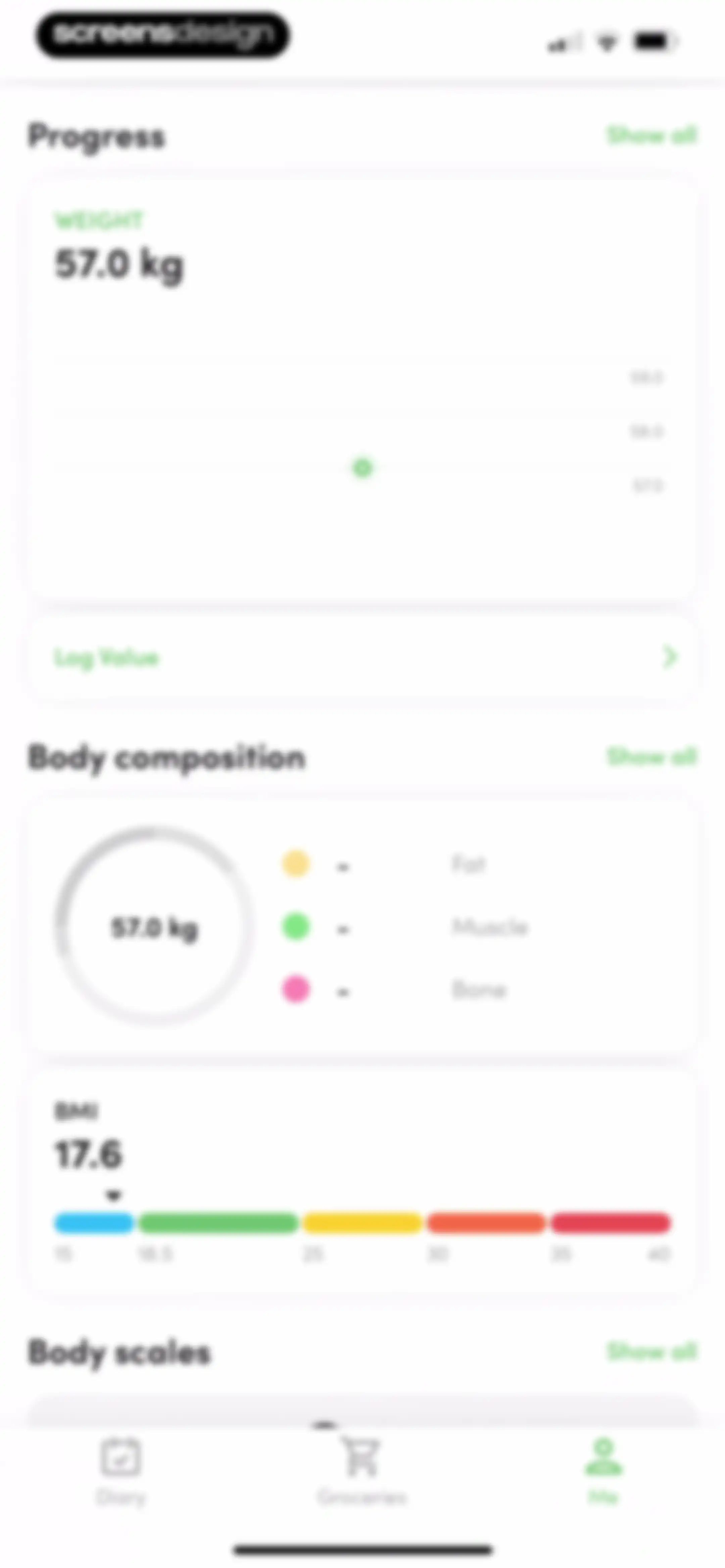 Calories and nutrition tracker screen 86