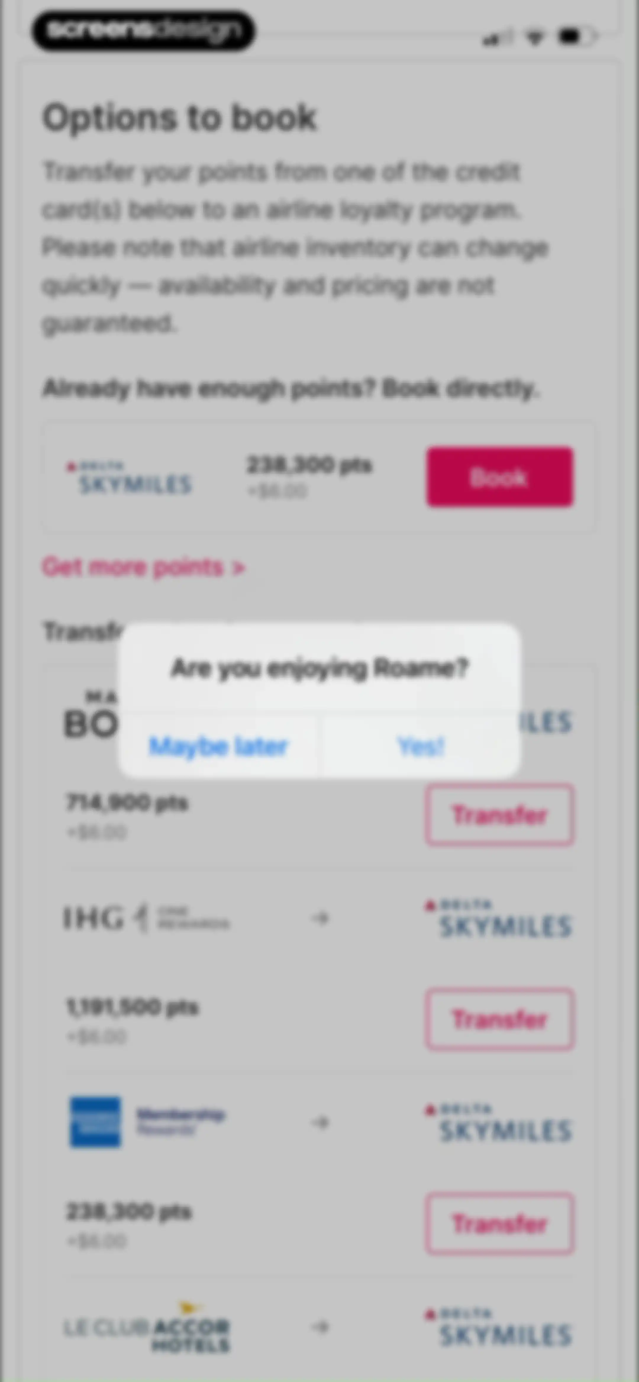 Roame - Award Travel screen 22