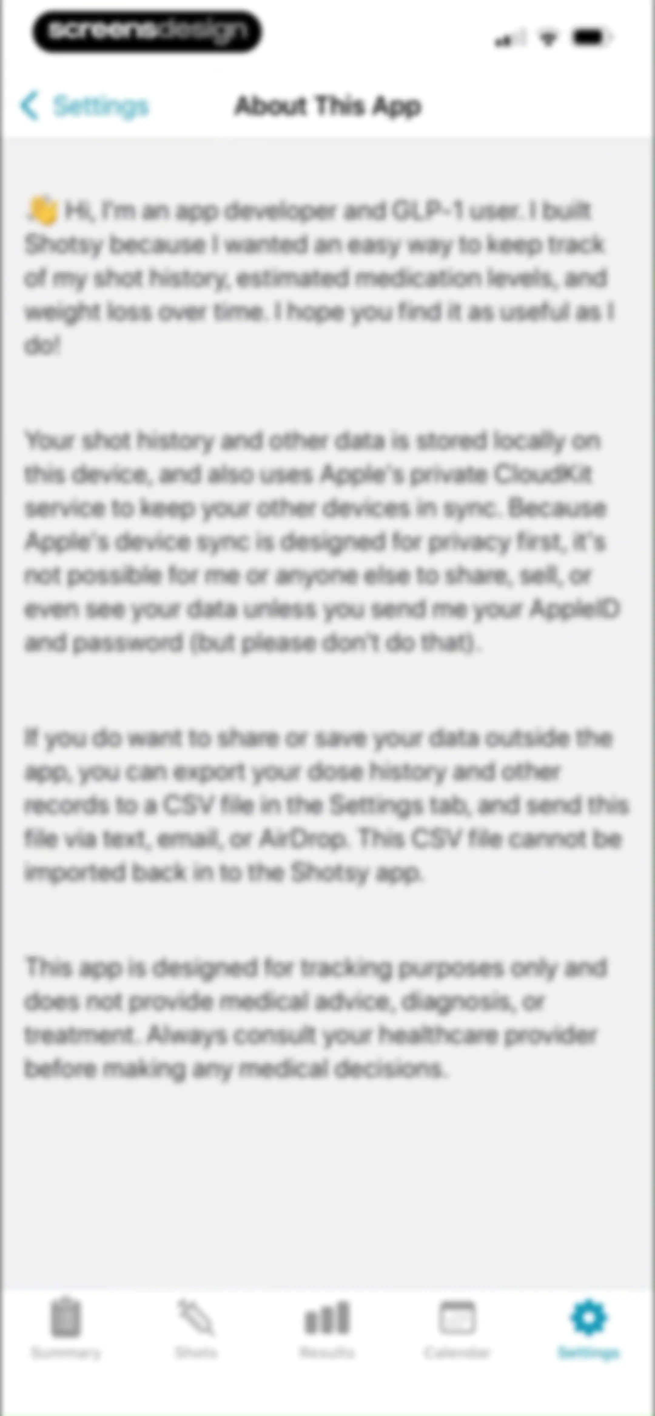 Shotsy GLP-1 Tracker screen 100