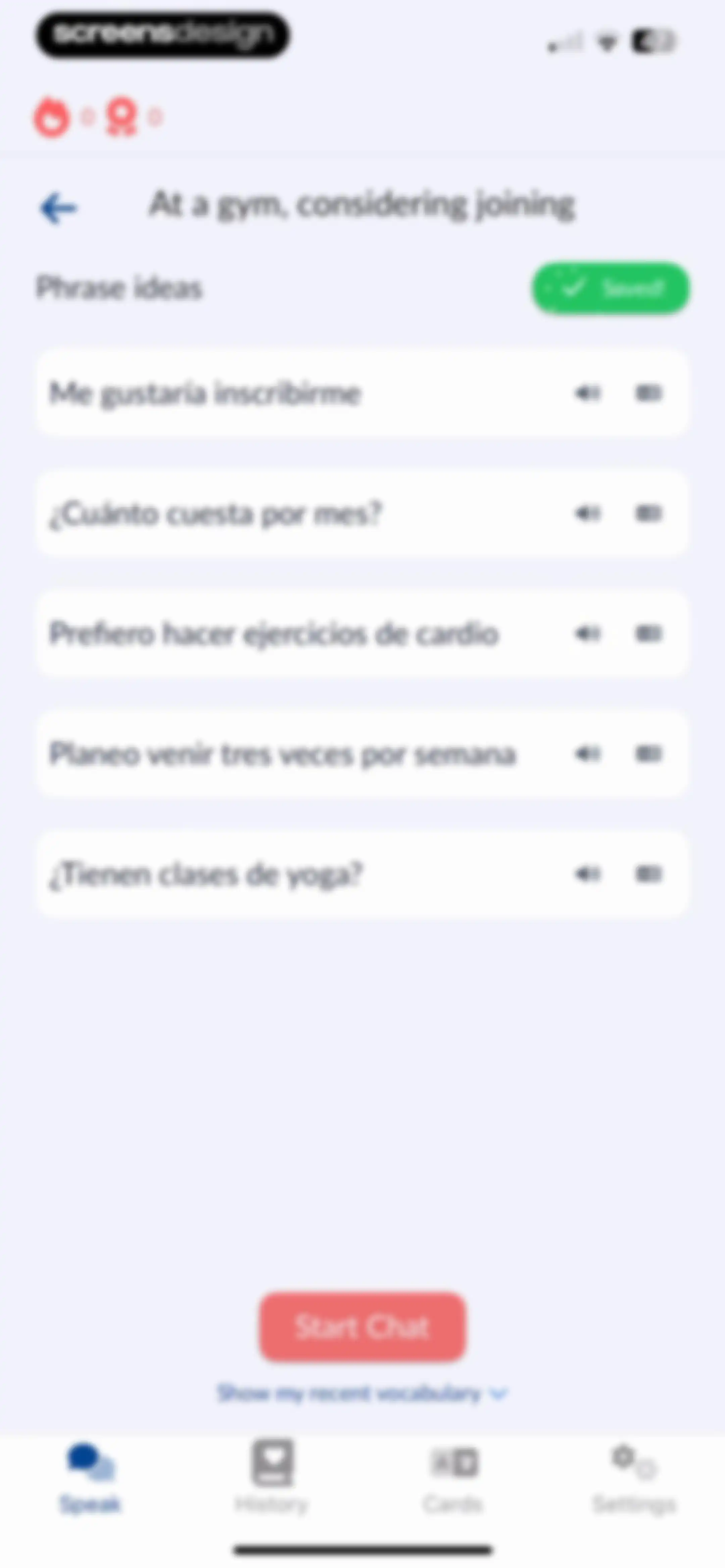Langua: AI language learning screen 69