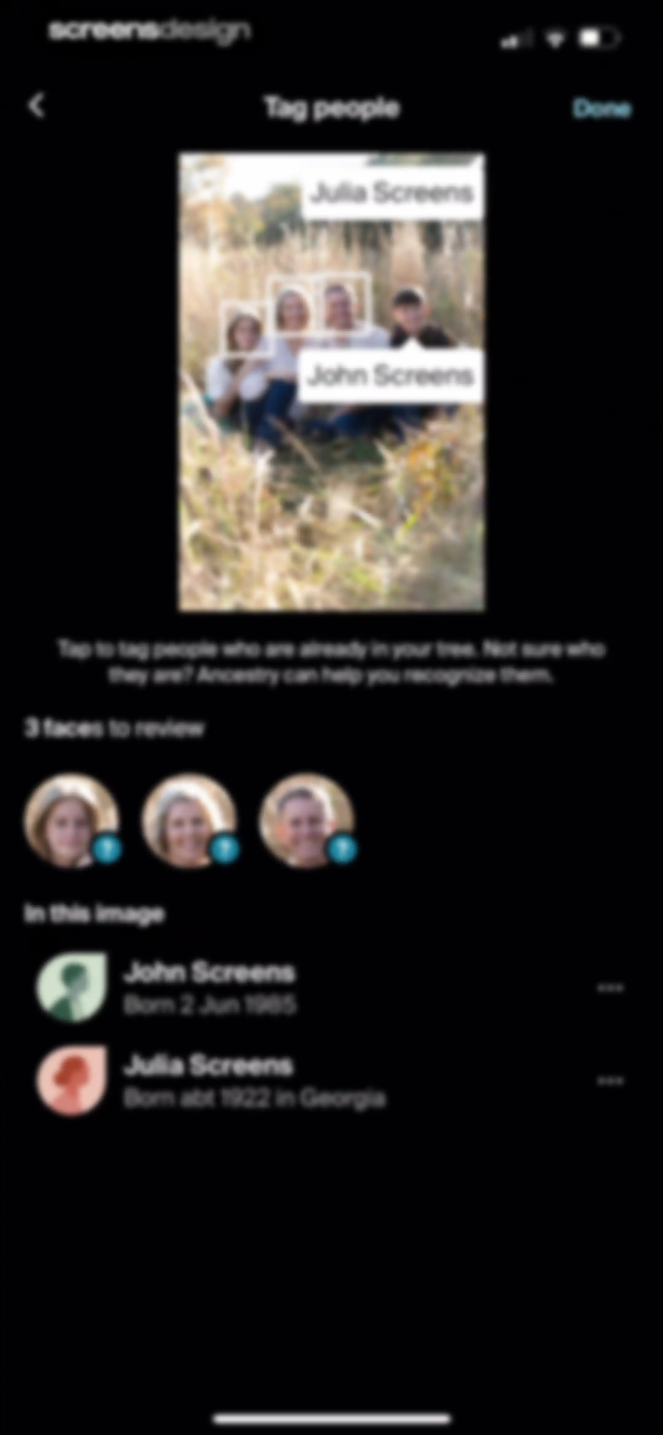Ancestry: Family History & DNA screen 218
