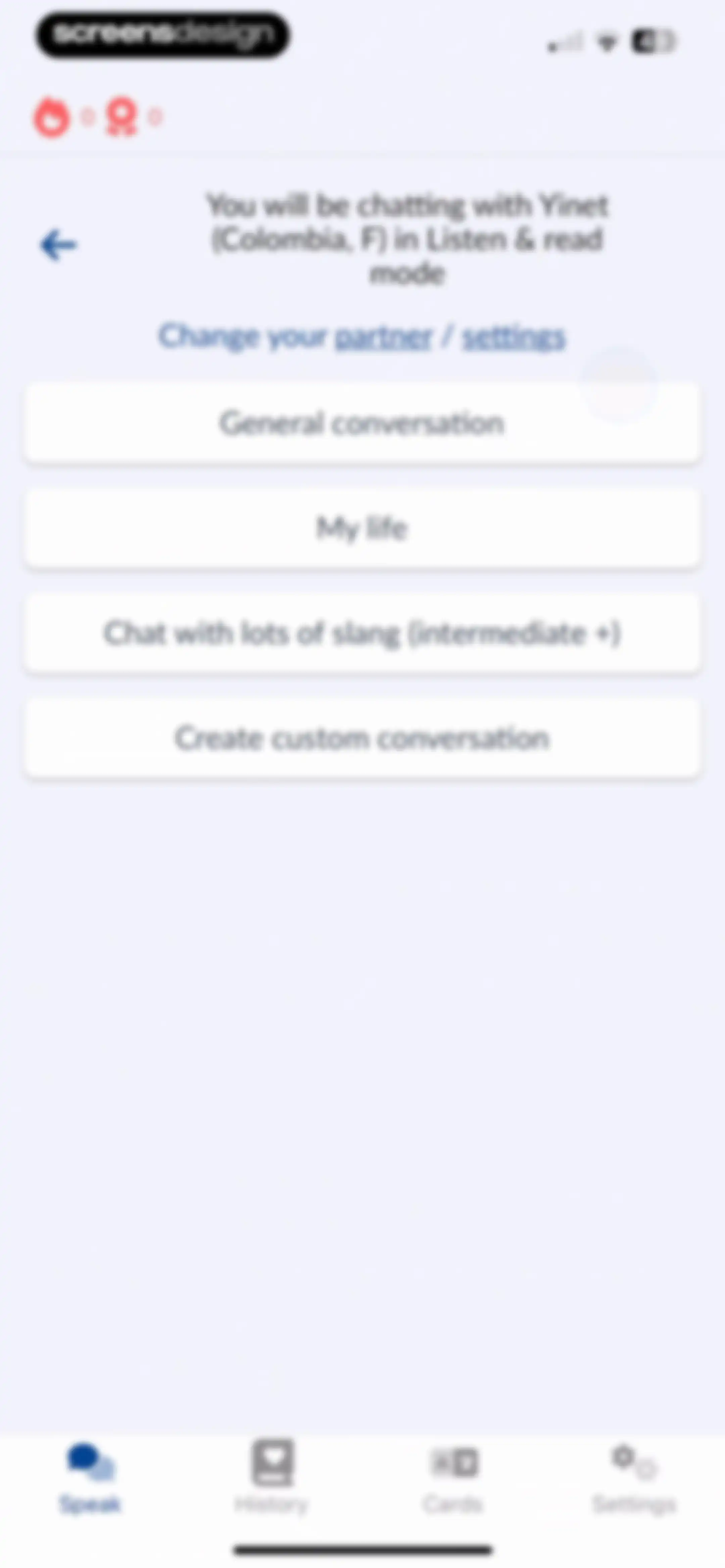 Langua: AI language learning screen 39
