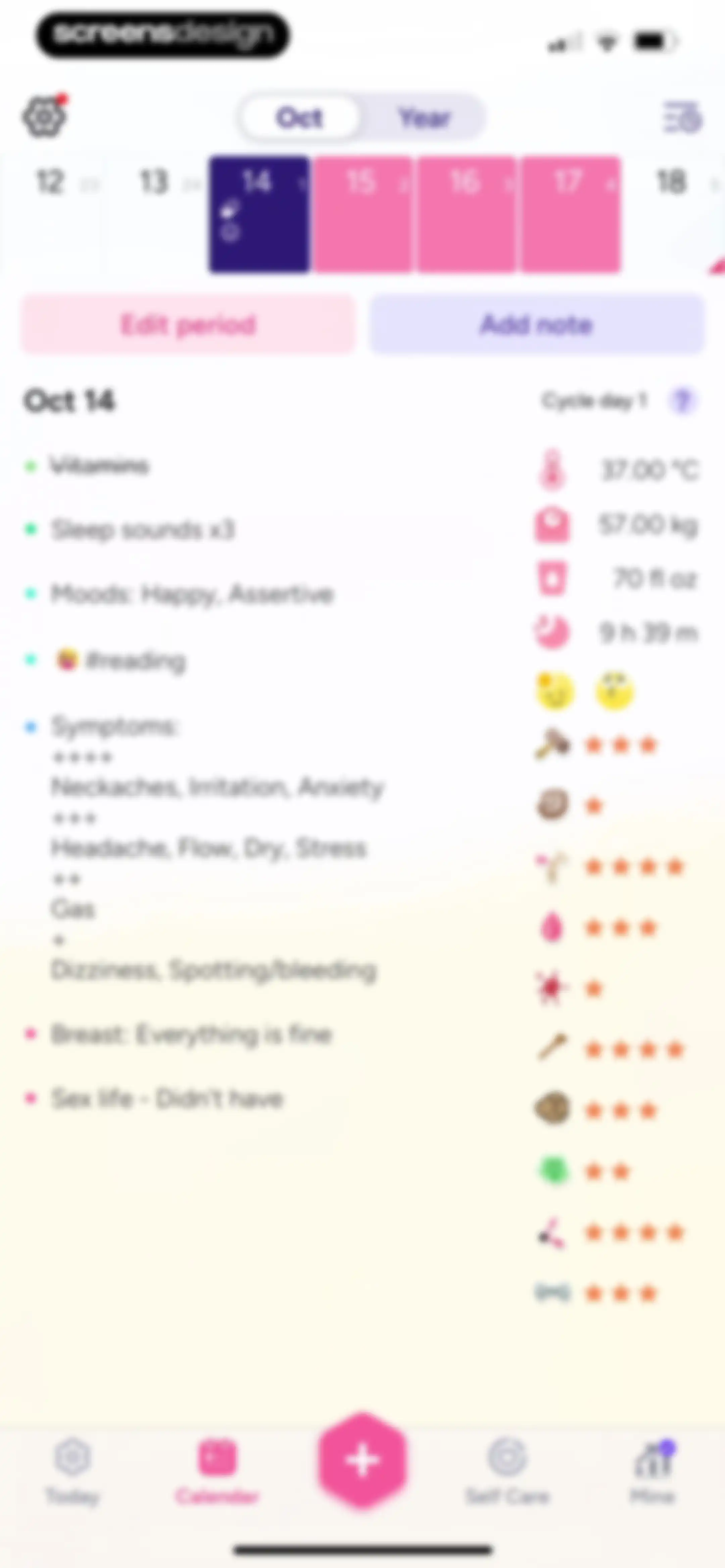 Period Tracker Period Calendar screen 160