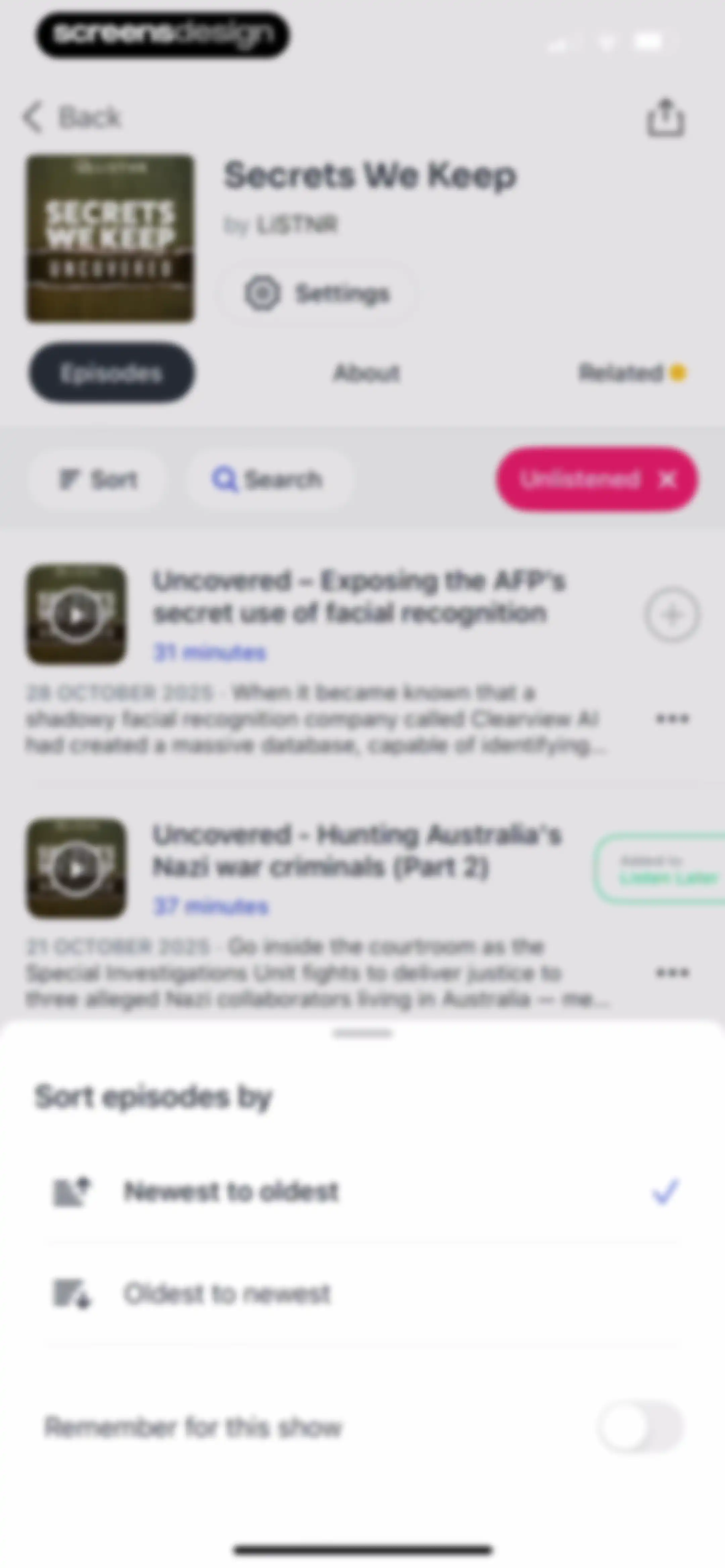 Podcast App screen 39