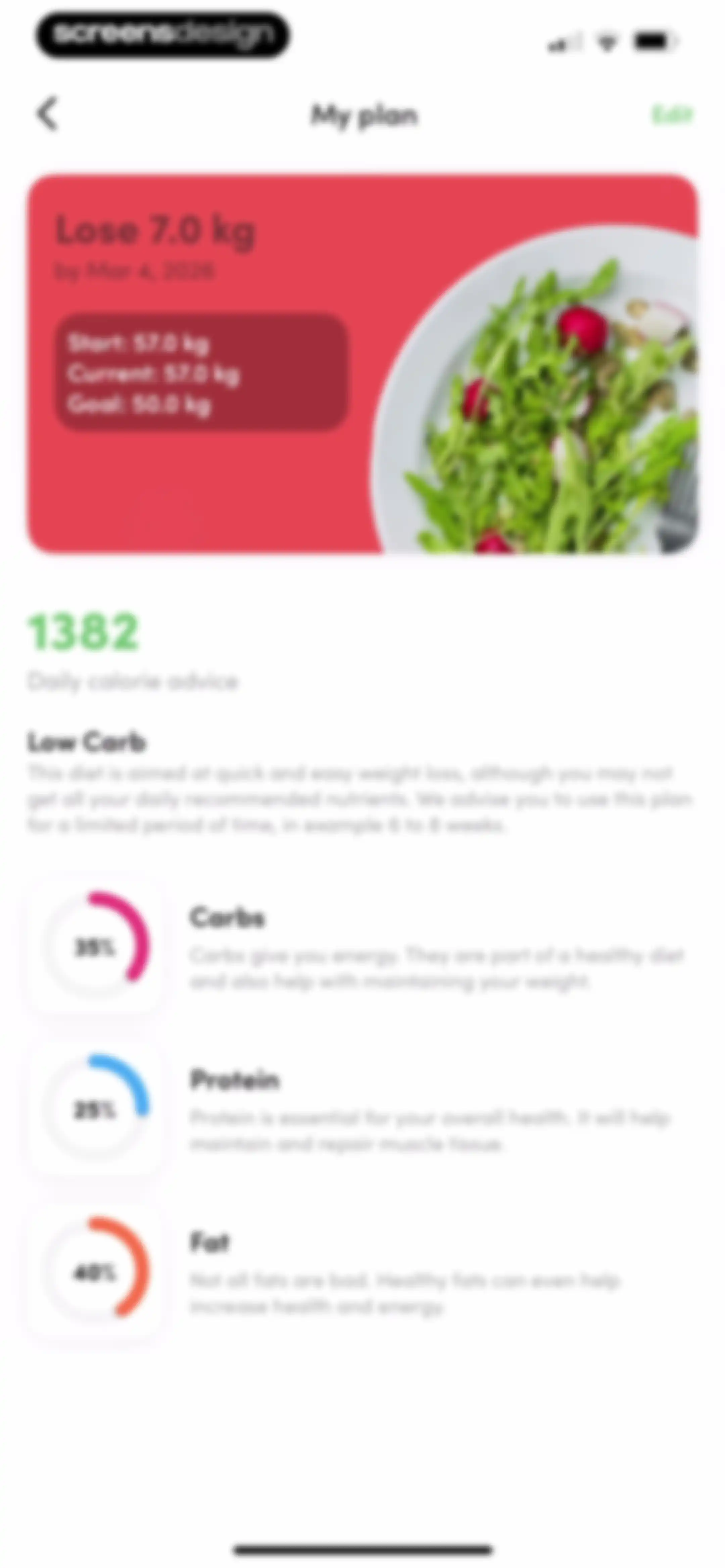 Calories and nutrition tracker screen 82