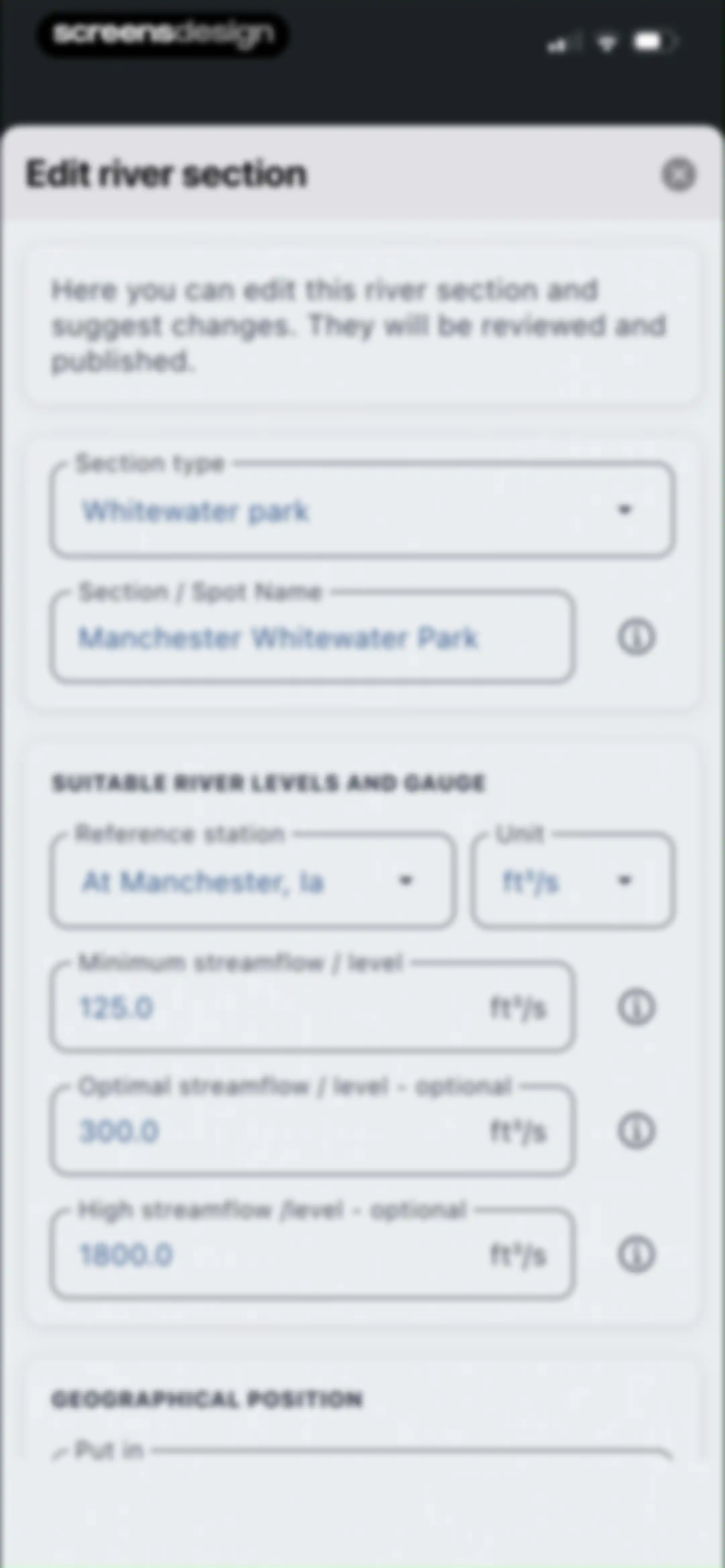 RiverApp - River levels screen 59