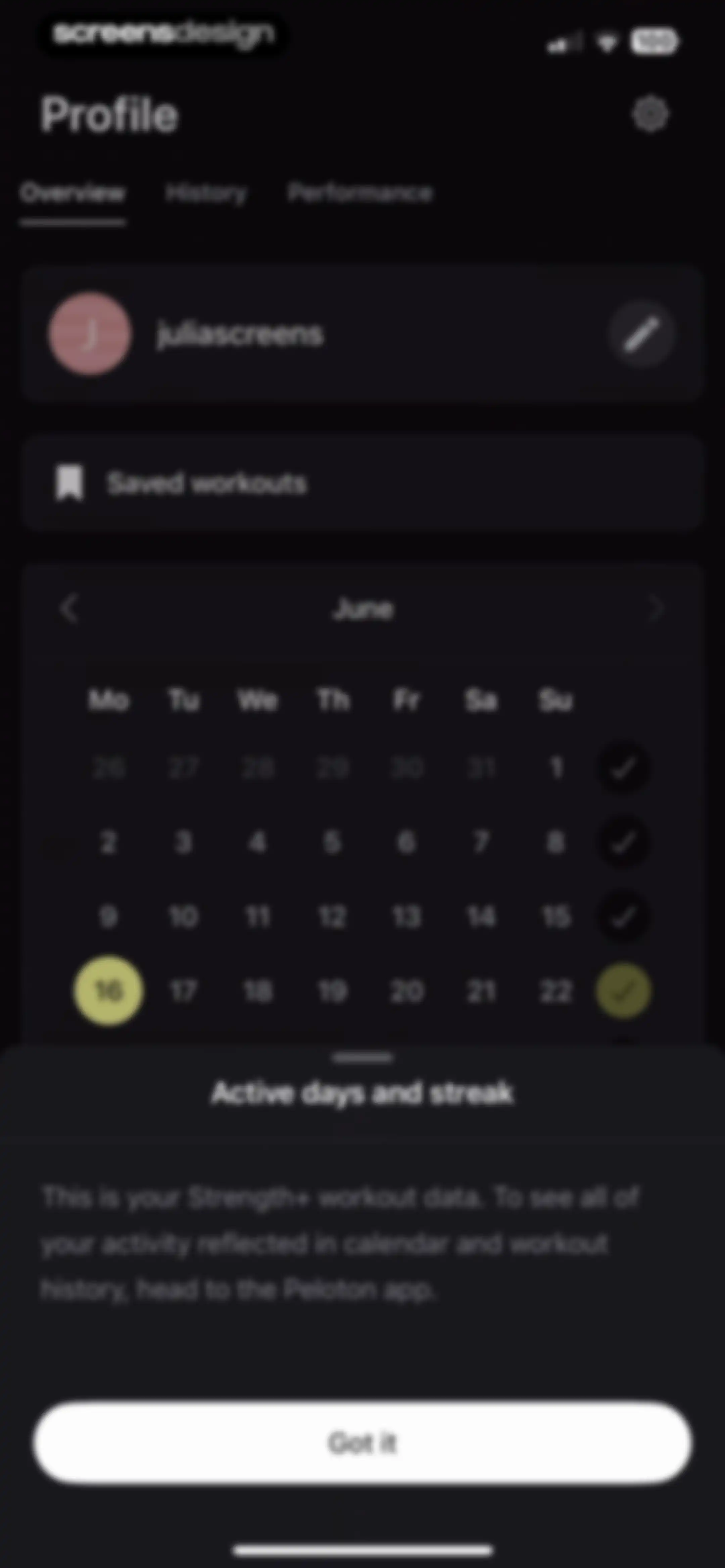 Peloton Strength+ screen 141