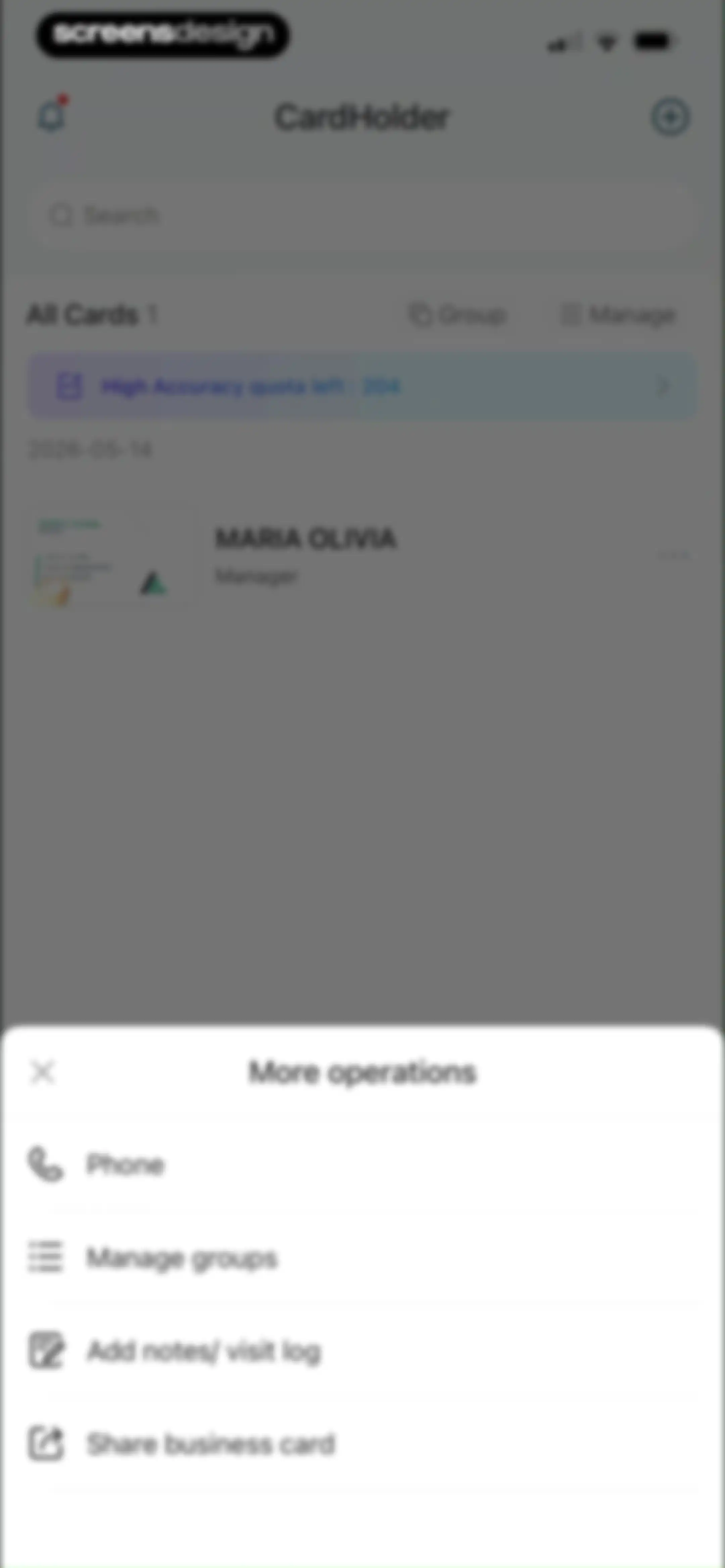 CamCard AI Business Assistant screen 110