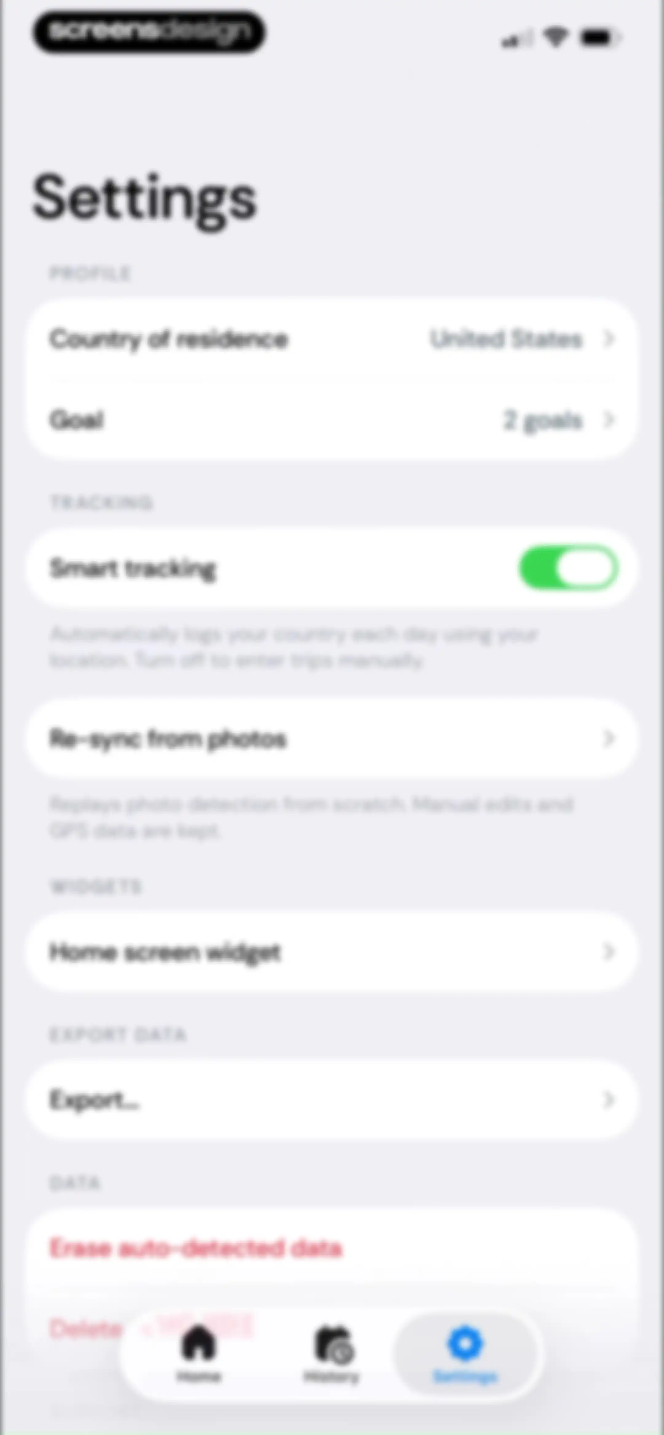 Country Days Tracker: Bounded screen 89
