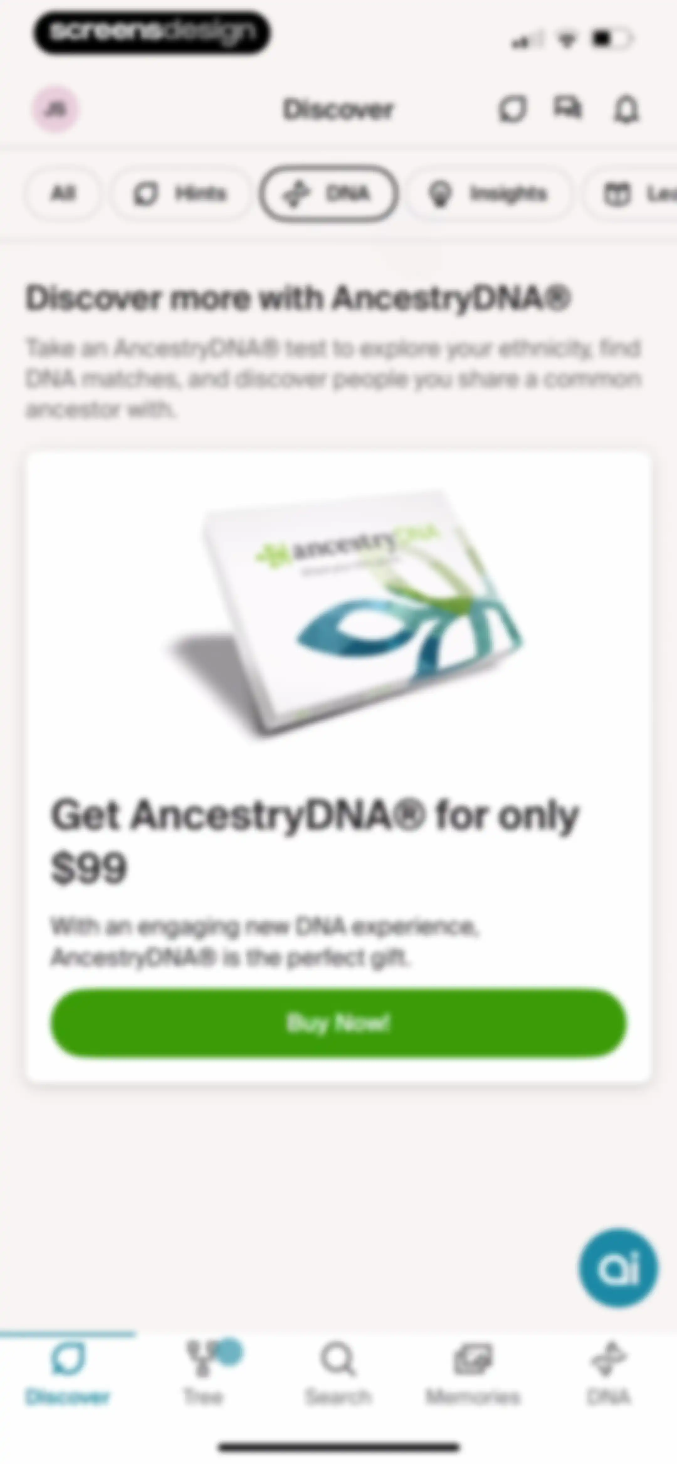 Ancestry: Family History & DNA screen 160