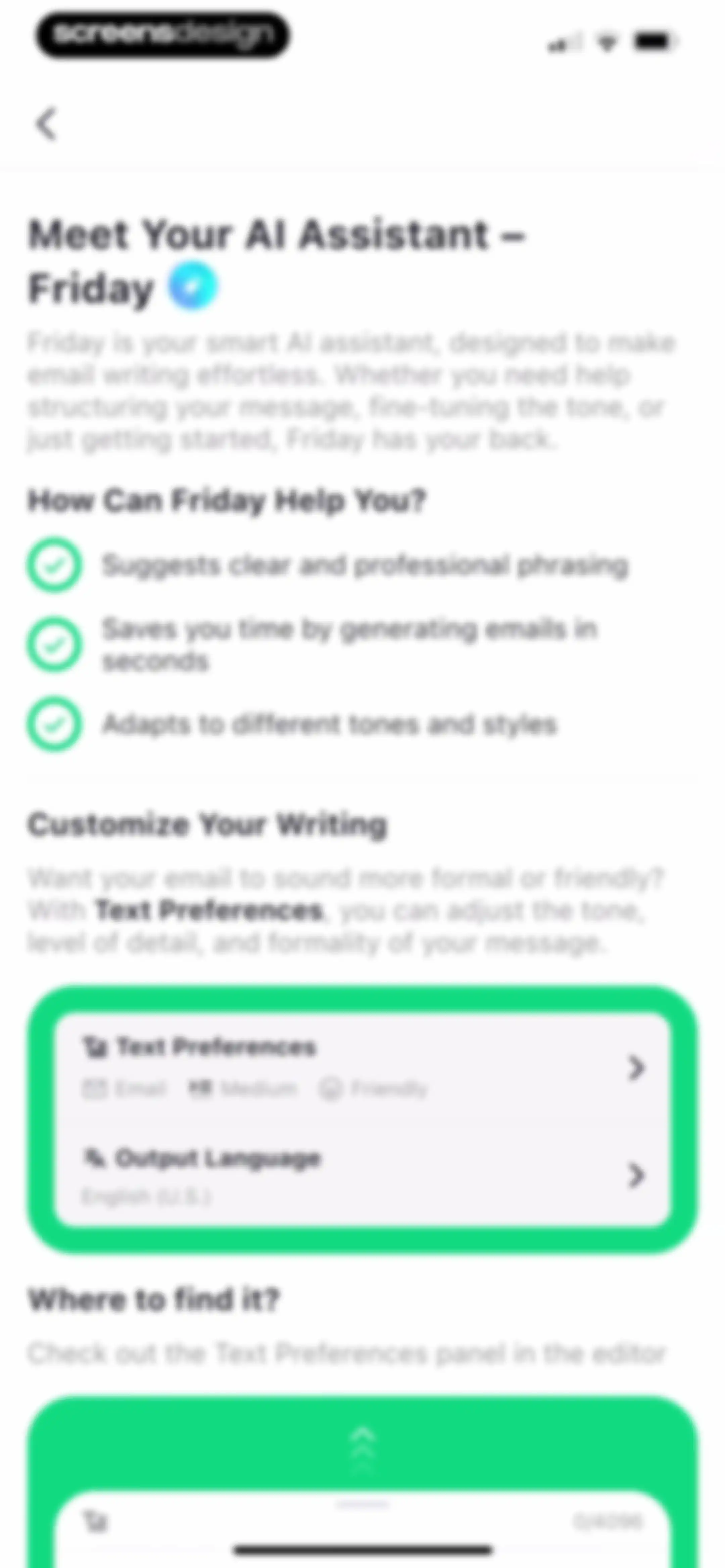 Friday AI Email Writer screen 63